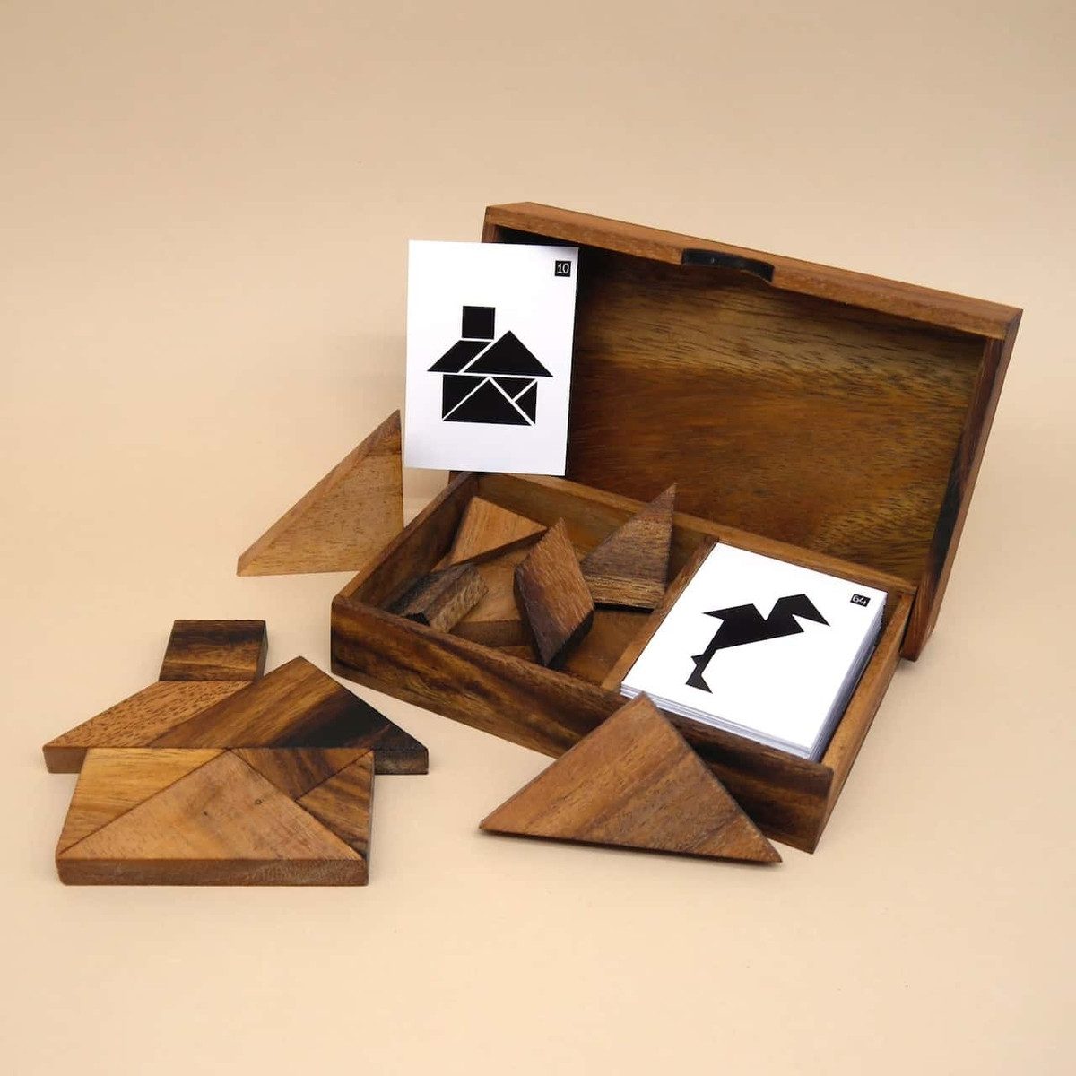 ROMBOL Denkspiele Spiel DOPPELTANGRAM - Tangram für 2 Spieler, Legespiel, Holzspiel
