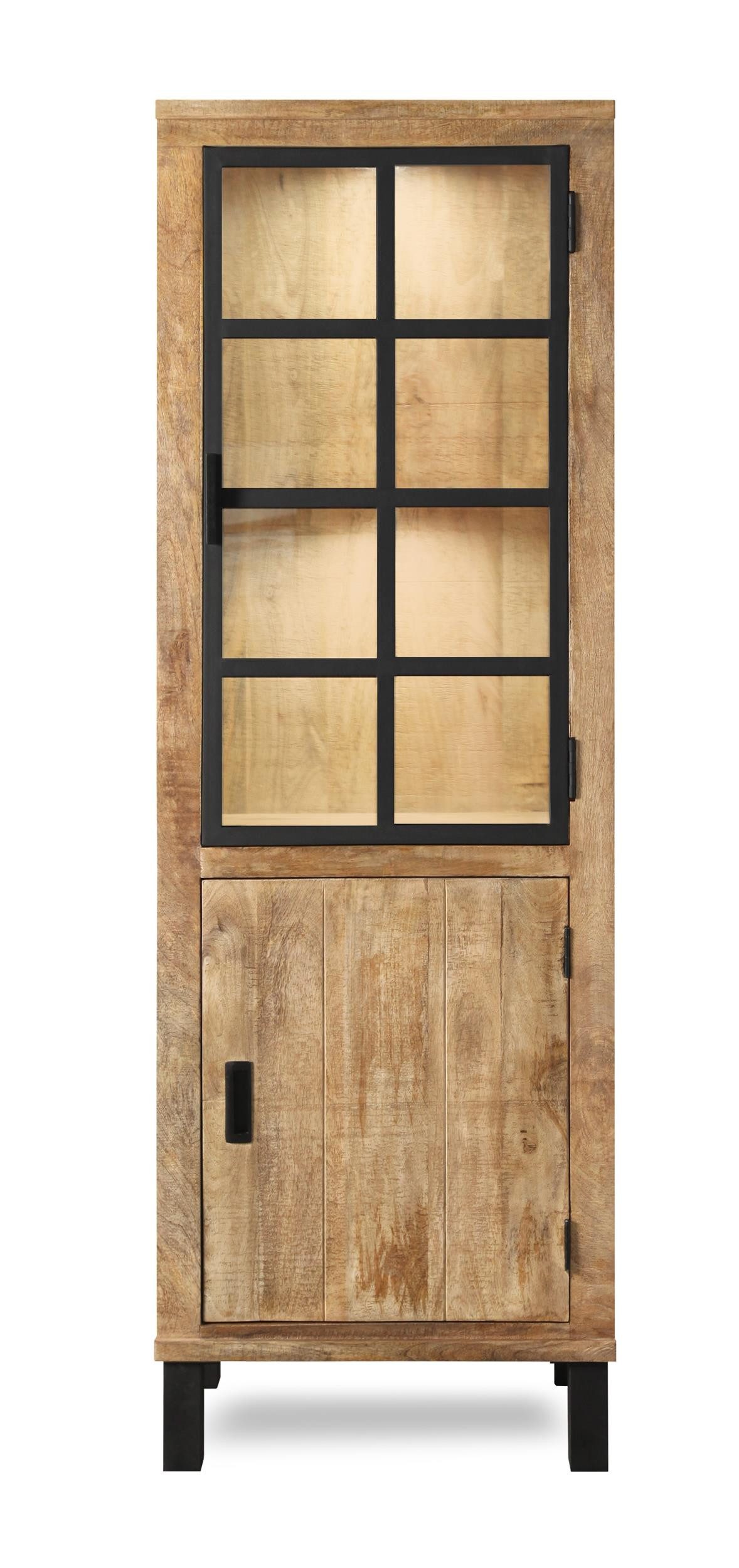 WOLF MÖBEL Vitrine KALI Vitrine mit 1 Holz- / 1 Glastür / Licht (60 x 40 x 180)