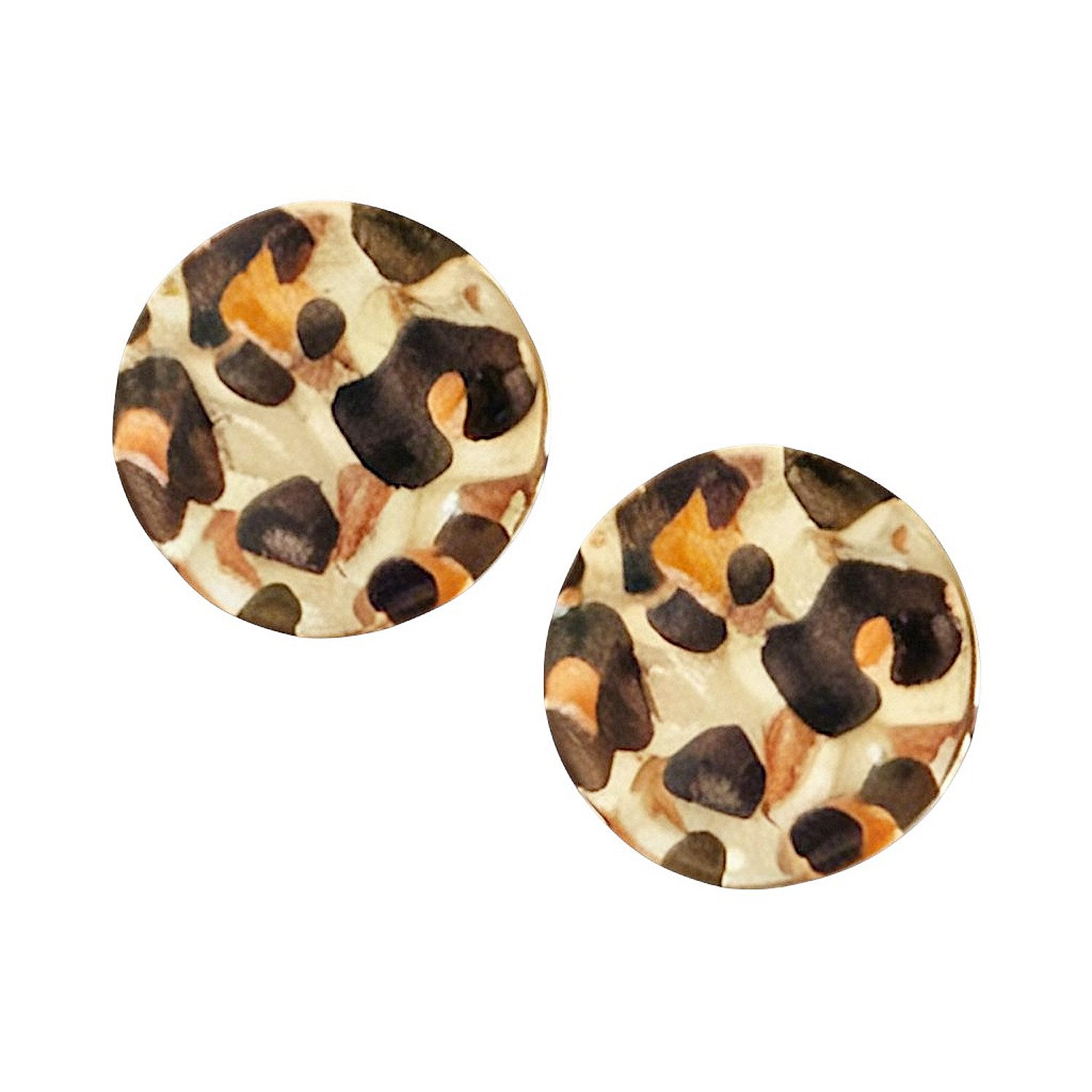KARMA Paar Ohrstecker Leo rund 2 cm Gold Braun Leoohrringe (Leoohrstecker, 2-tlg., Damenschmuck Leoparden-Print), modern Damenohrstecker Damen