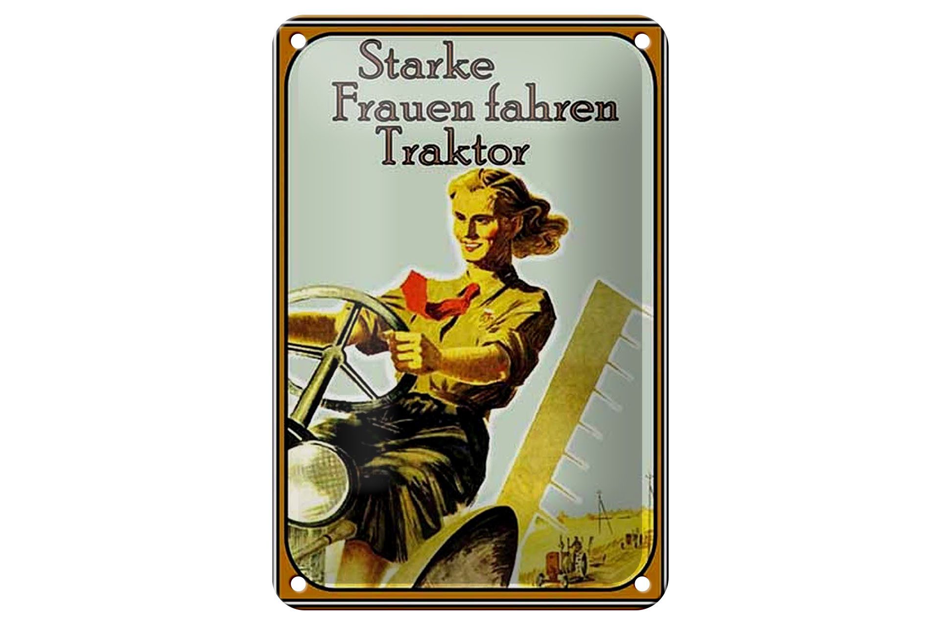 Femer GmbH Metallschild Spruch 12x18cm starke Frauen fahren Traktor, (1 St), gewölbte Oberfläche, abgerundete Ecken, umgeschlagene Kanten
