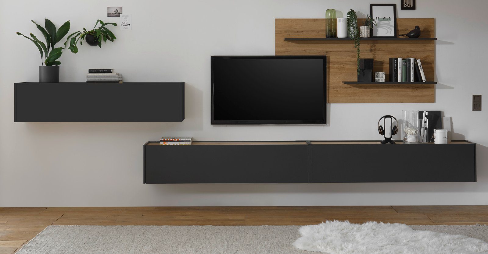 Furn.Design Wohnwand Center, (Wohnkombination in grau mit Wotan Eiche, 4-te günstig online kaufen