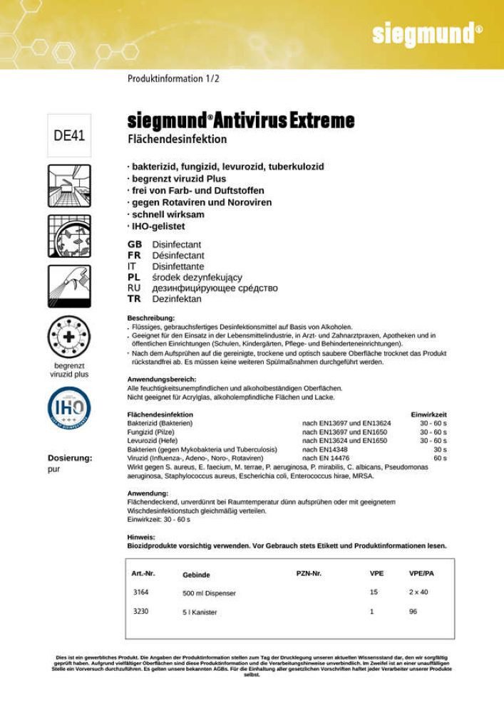 siegmund care Desinfekt_Languth_Flächendesinfektion 5L Kanister Oberflächen-Desinfektionsmittel (1-St. Flüssiges, gebrauchsfertiges Desinfektionsmittel)