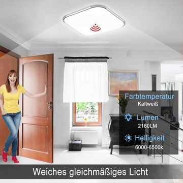 LETGOSPT Deckenleuchte Ultraslim Deckenlampe Radar Sensor, LED Deckenleuchte, 30 x 30 x 5cm, LED fest integriert, ‎Kaltweiß, Warmweiß, IP44, Sensor-Deckenleuchte, für Badezimmer Schlafzimmer Wohnzimmer Küche