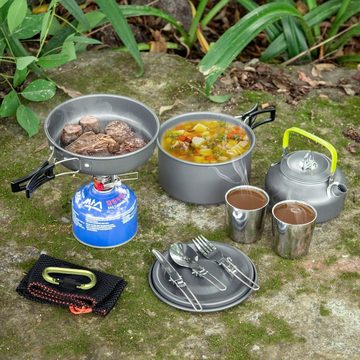 GelldG Besteck-Set Aluminium Camping Kochset Campinggeschirr Topf Set Outdoor Camping