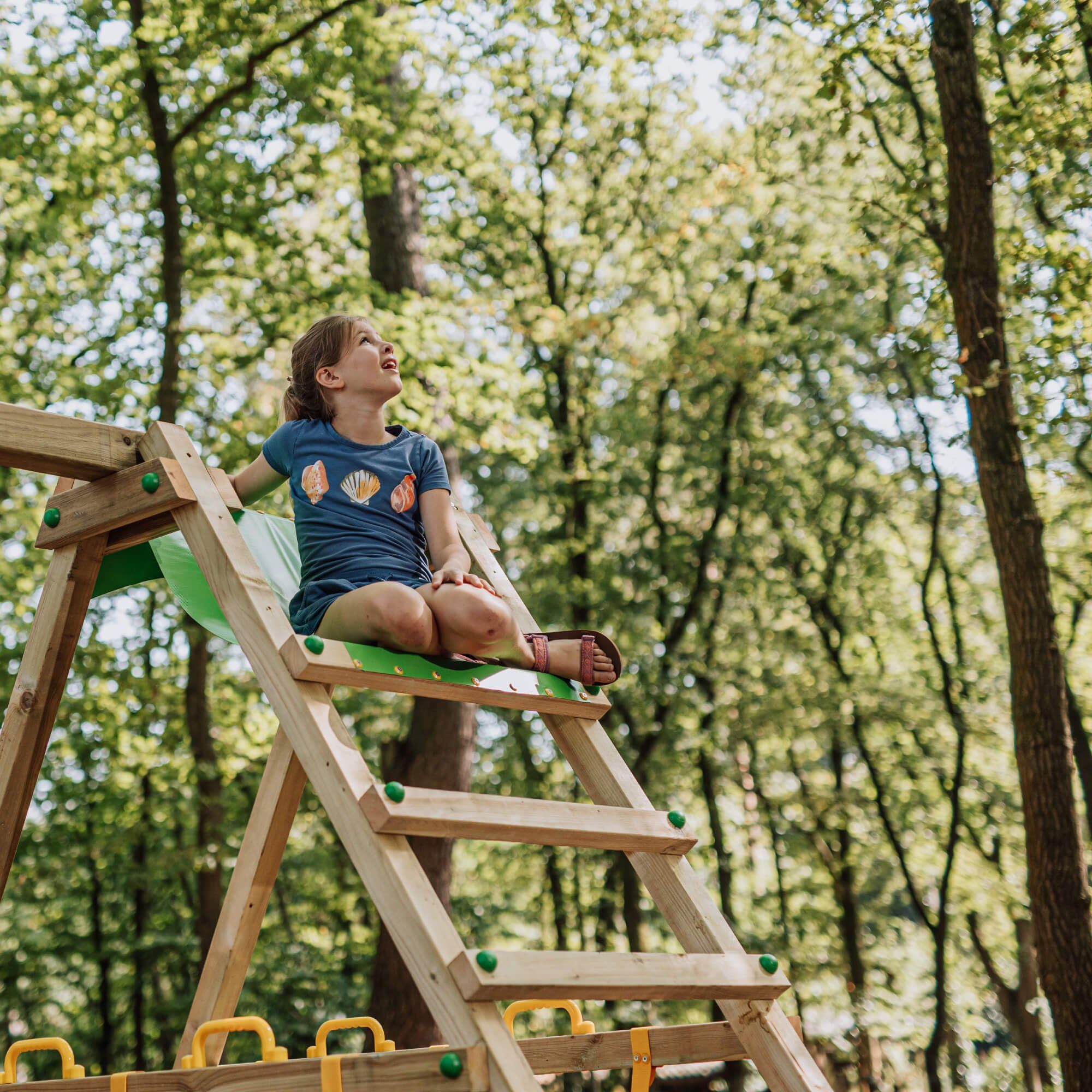 FATMOOSE Doppelschaukel JollyJade mit Surfschaukel, Kletteranbau und Hochsitz, (Schaukel - Set, 10 jährige Garantie), Hochsitz, Wackelbrett und Kletterpodest