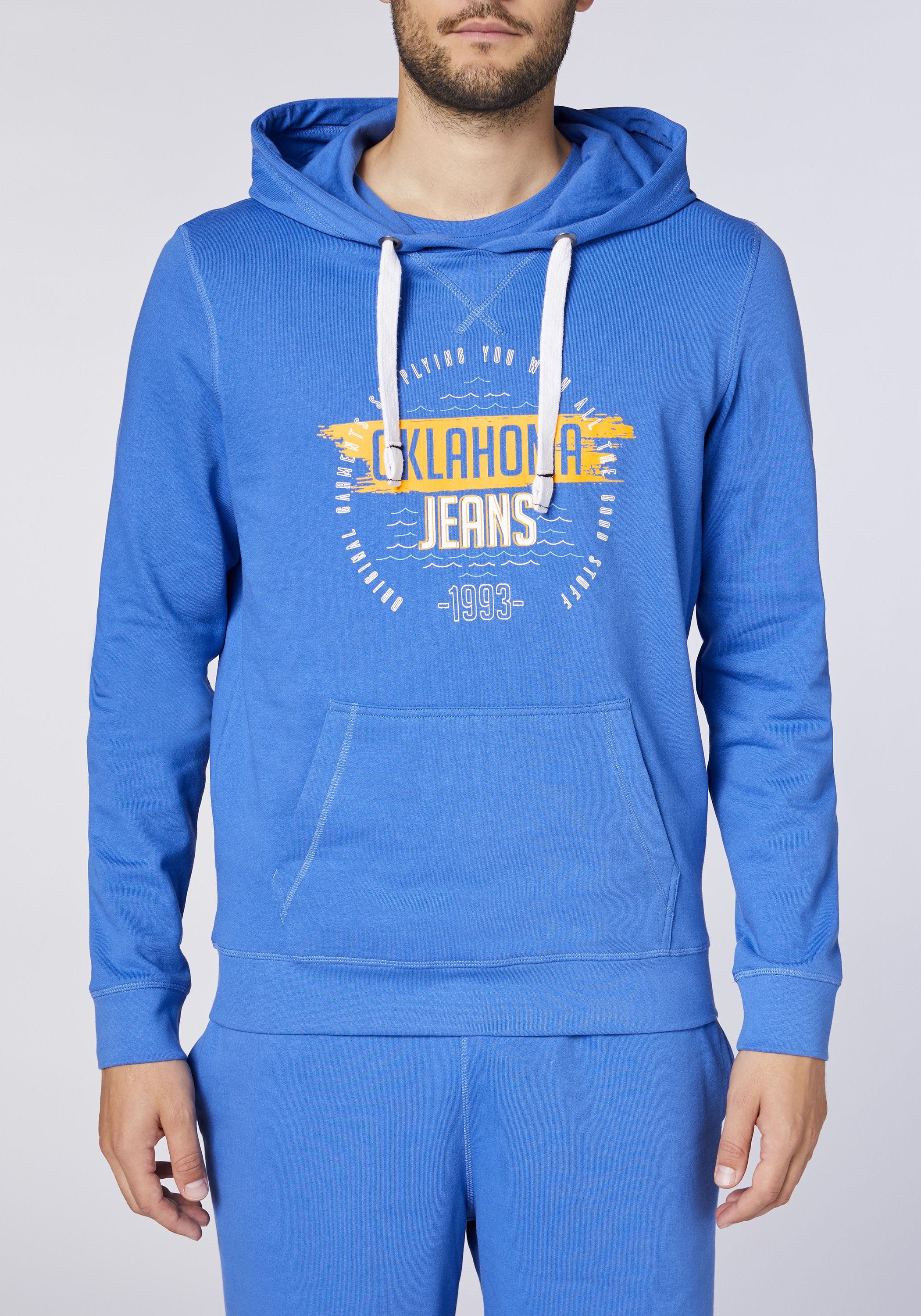 Kapuzensweatshirt aus weichem Oklahoma Materialmix 18-4048 Jeans Nebulas Blue