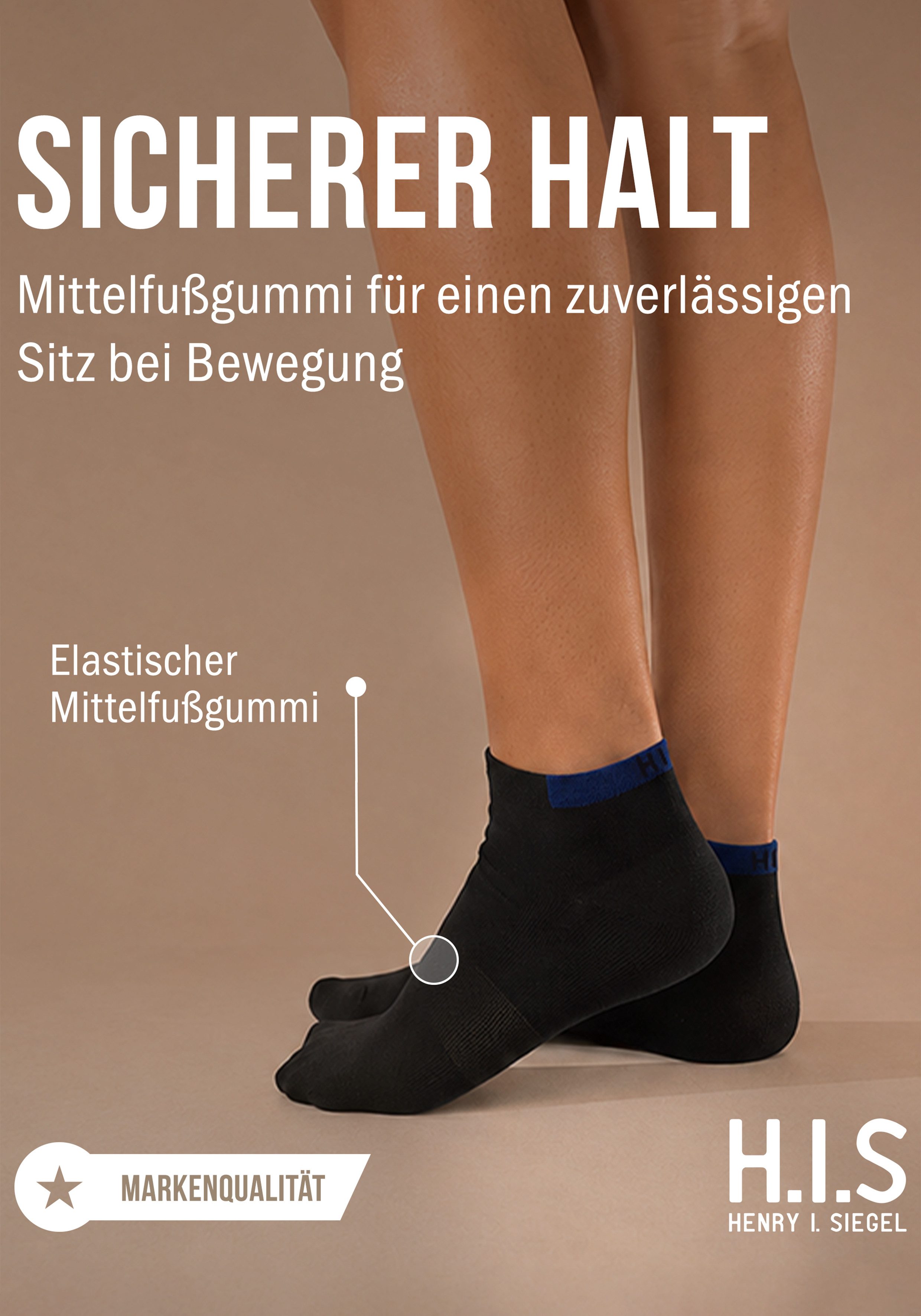 H.I.S Sneakersocken Sneaker Socken Herren Damen, Kurzschaft Socken (Packung, 10-Paar, Quarter Gr. 35-38 bis 47-48) mit verstärkten Belastungszonen – Bild 3 von 5
