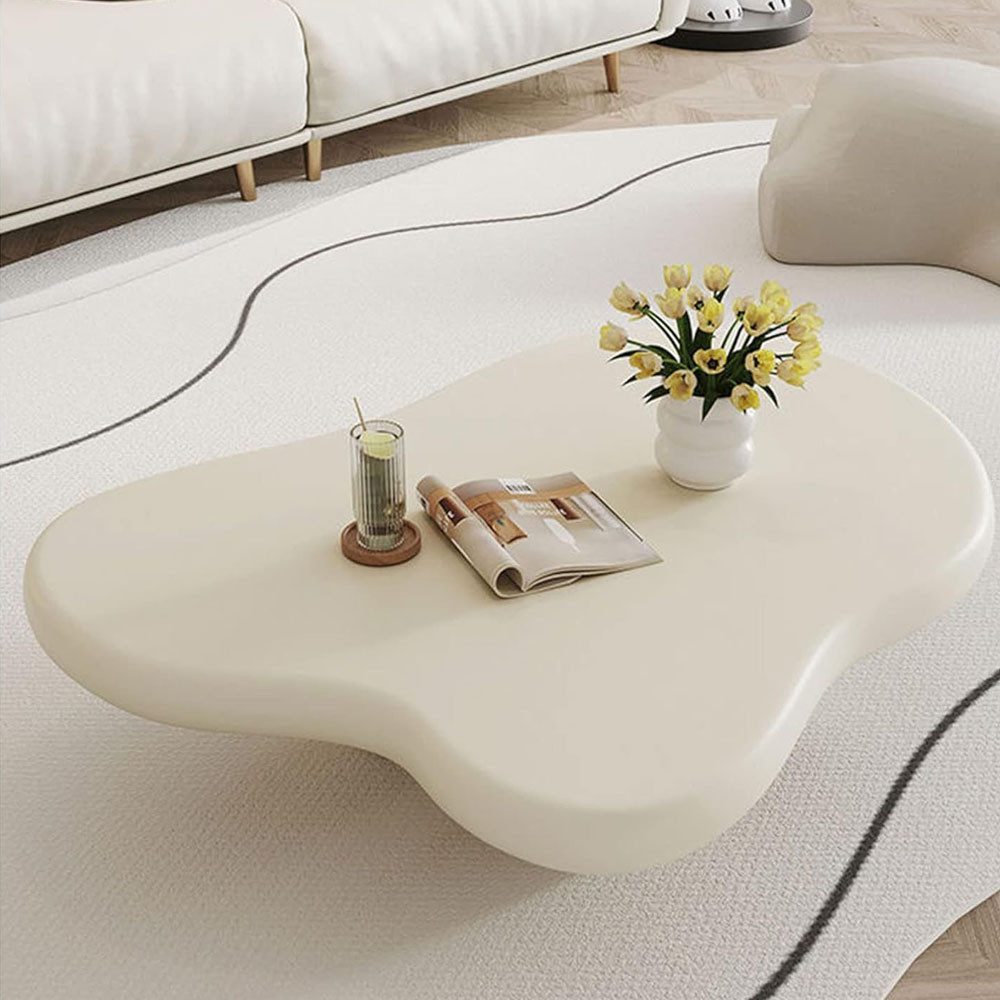 AFKSMILE Couchtisch Couchtisch in Wolkenform, Beistelltisch für den Innenbereich Cremeweiß, Cartoon-Stil, Unregelmäßige Form, moderner Mitteltisch für Wohnzimmer