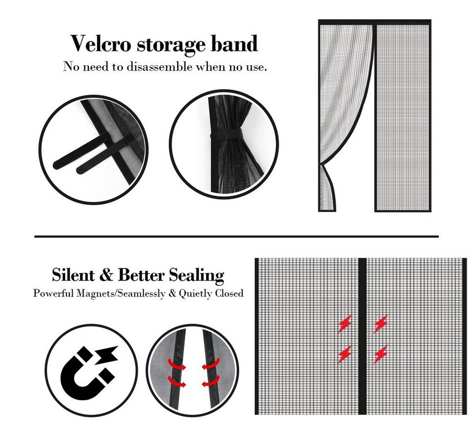 Homewit Insektenschutz-Tür Magnet Fliegengitter Tür Insektenschutz,  Moskitonetz türe, Fliegenvorhang Magnet Ohne Bohren, (Set, 1-St., Insektenschutz  Vorhang), Ideal für die Balkontür, Kellertür Und Terrassentür,  Kinderleichte Klebemontage