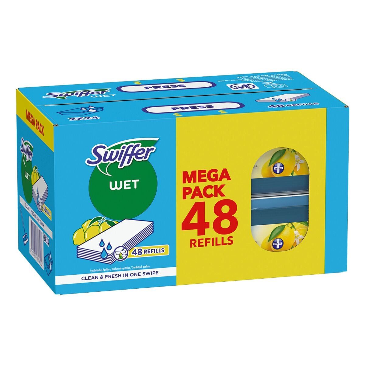 Swiffer Wet Citrus Fresh Reinigungstücher (48er-Pack feuchte Bodentücher mit Citrusfrische)