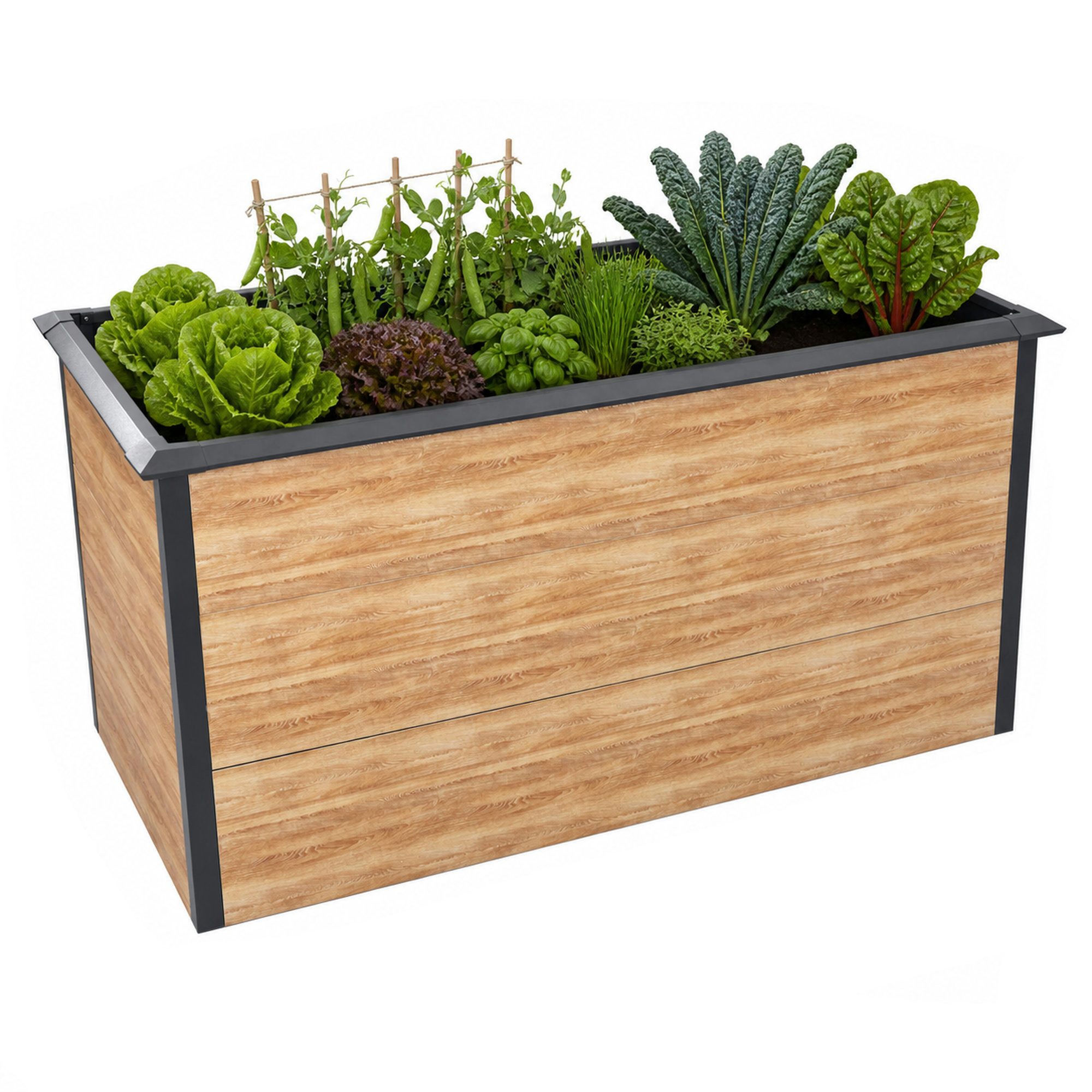 Zelsius Hochbeet verzinkter Stahl 150 x 75 x 77 cm Anthrazit RAL 7016 Eiche Holzoptik (1x Hochbeet, 1 St., 1x Hochbeet)