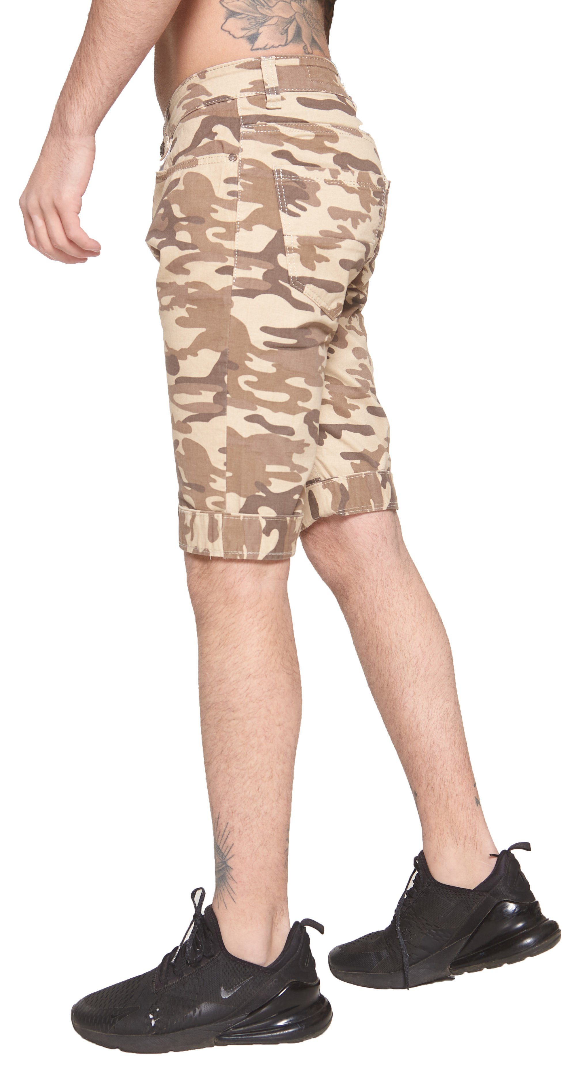 Blau (Kurze modischem 1-tlg., Kayna Casual im Hose Bermudas Sweatpants, Shorts Design) Jeans Herren Kurze Hose Männer Camouflage Freizeit Bermudas Fitness John