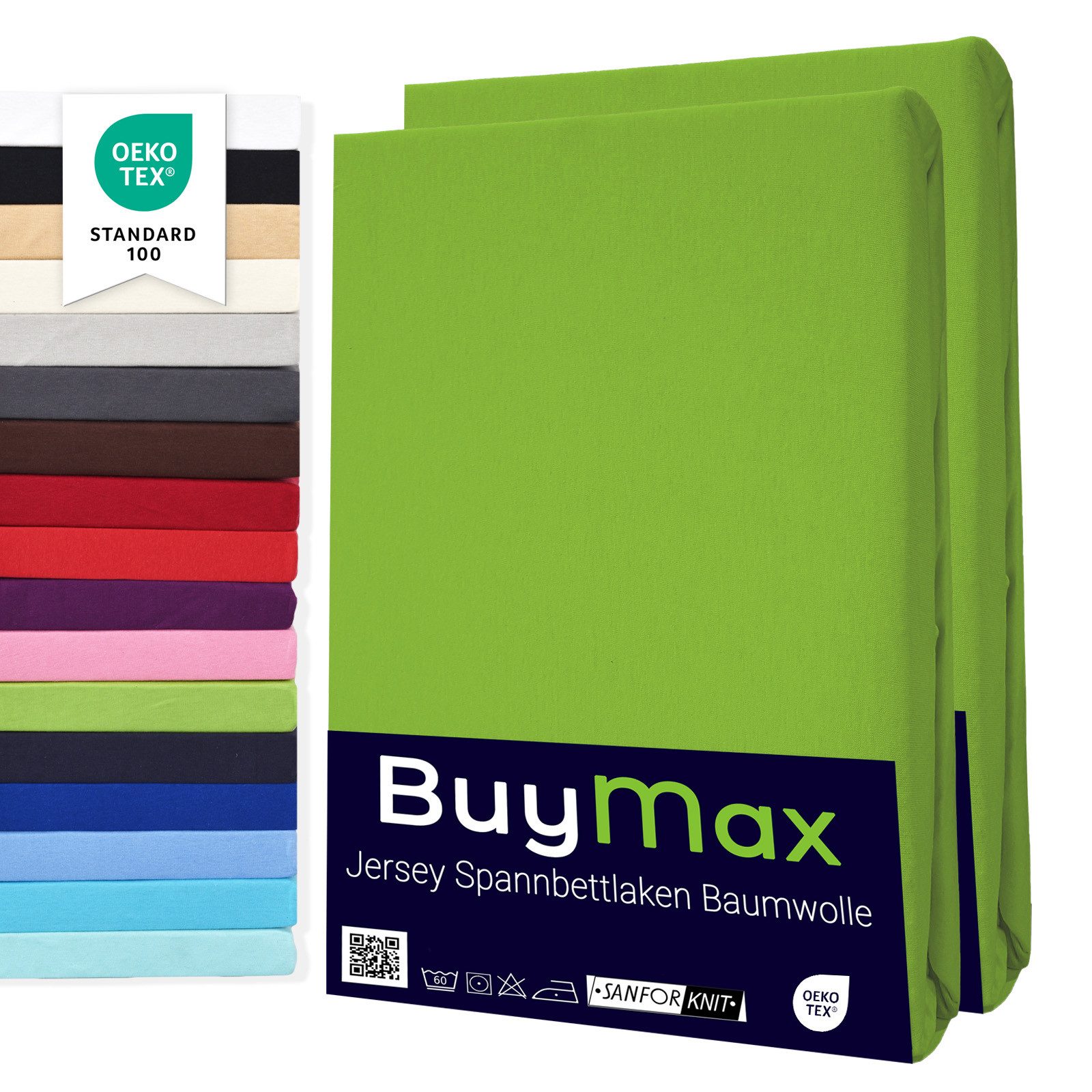 Buymax Spannbettlaken 2-er Set, Doppelpack, Bettlaken, Jersey 100% Baumwolle, Gummizug: rundum, (2 Stück), Pflegeleicht und Atmungsaktiv in Verschiedenen Farben und Größen