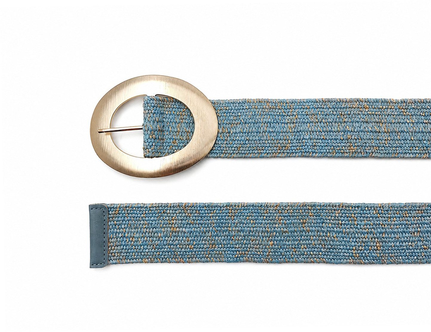 Cassandra Accessoires Taillengürtel Damen Stretchgürtel Flechtgürtel Bastgürtel "Livia" mit goldfarbenen Glanzfäden und ovaler Metallschließe – Bild 2 von 5