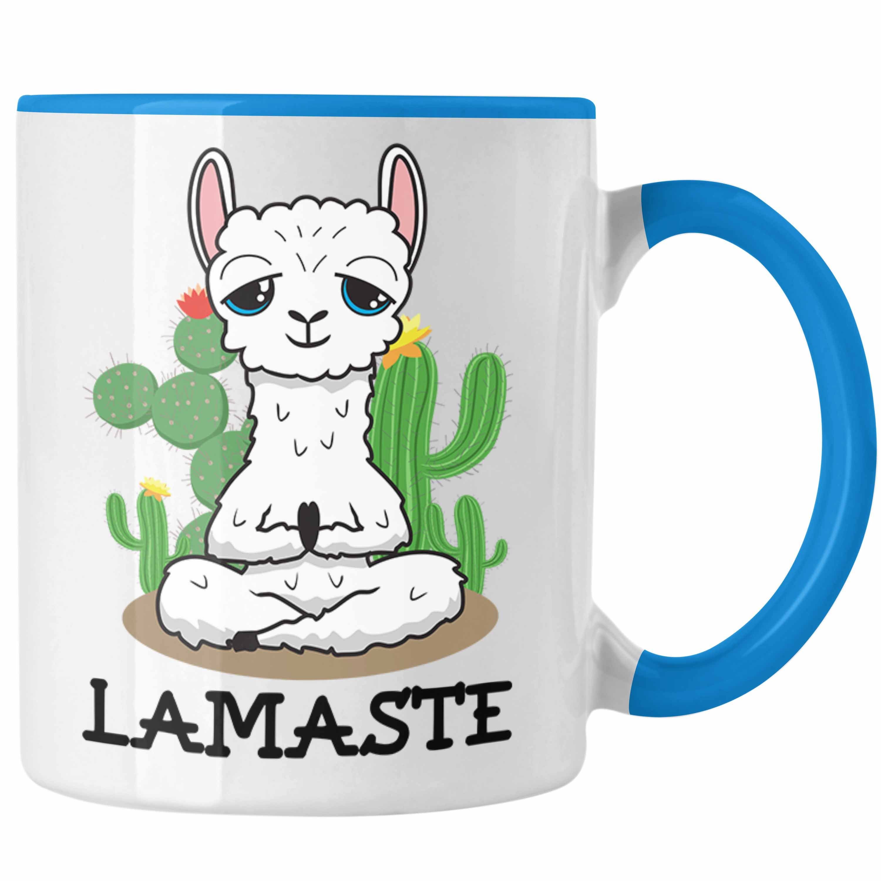 Trendation Tasse Trendation - Llama Lamaste Yoga Tasse Lustig Geschenk Lama Yoga-Posen Sport Geschenkidee Sport Blau