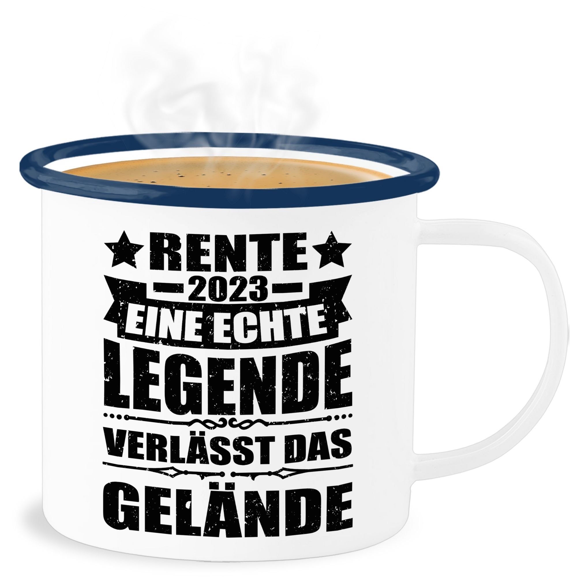 Shirtracer Becher Rente 2023 - Legende verlässt das Gelände, Stahlblech, Rentnerin Tasse 3 Weiß Blau