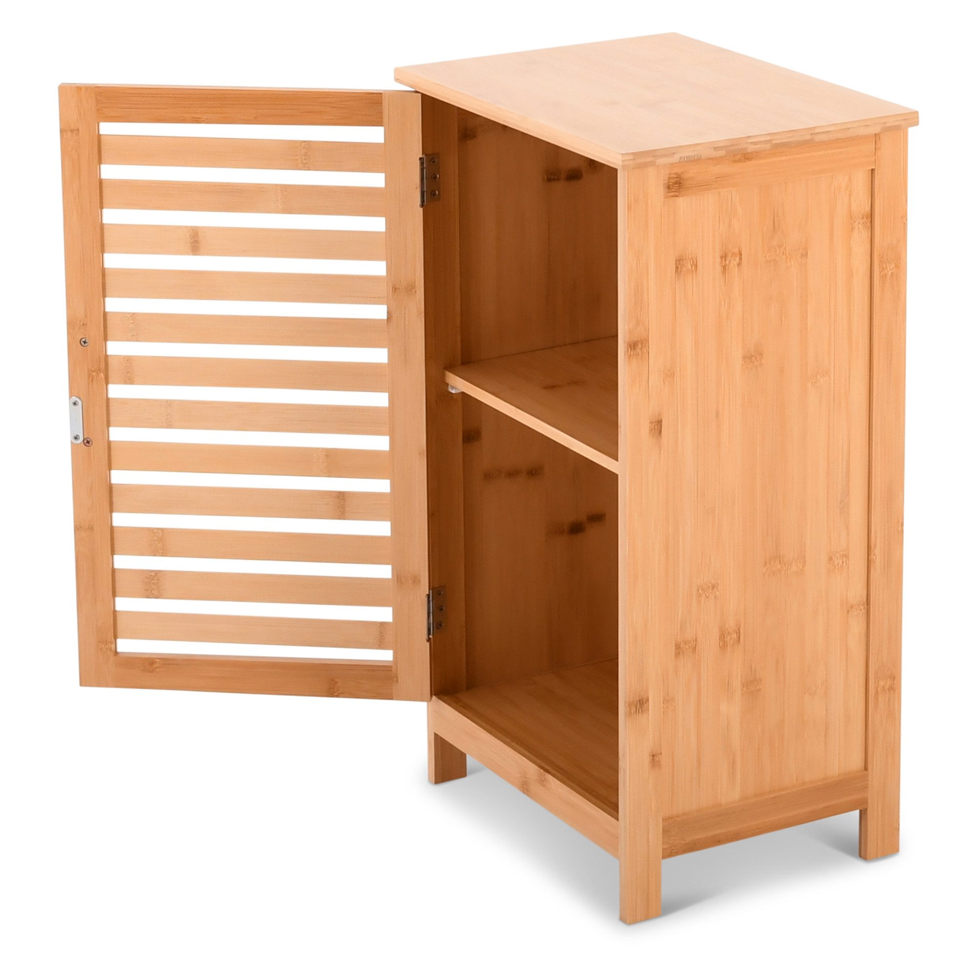 Raburg Hochschrank Badezimmerschrank, Bambus, Kivo 2 Lamellentüren & 6 Fächer, für Bad, Flur oder Küche, zeitloses Design
