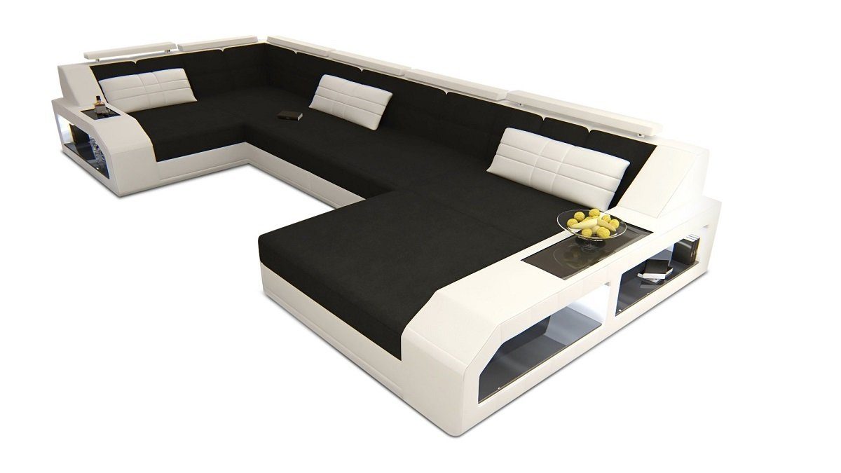 Hellbraun-Weiss LED, als Couch Sofa Polster Bettfunktion Dreams mit wahlweise Form C69 Wohnlandschaft Stoff Arezzo Schlafsofa, Sofa Designersofa mit Stoffsofa, U