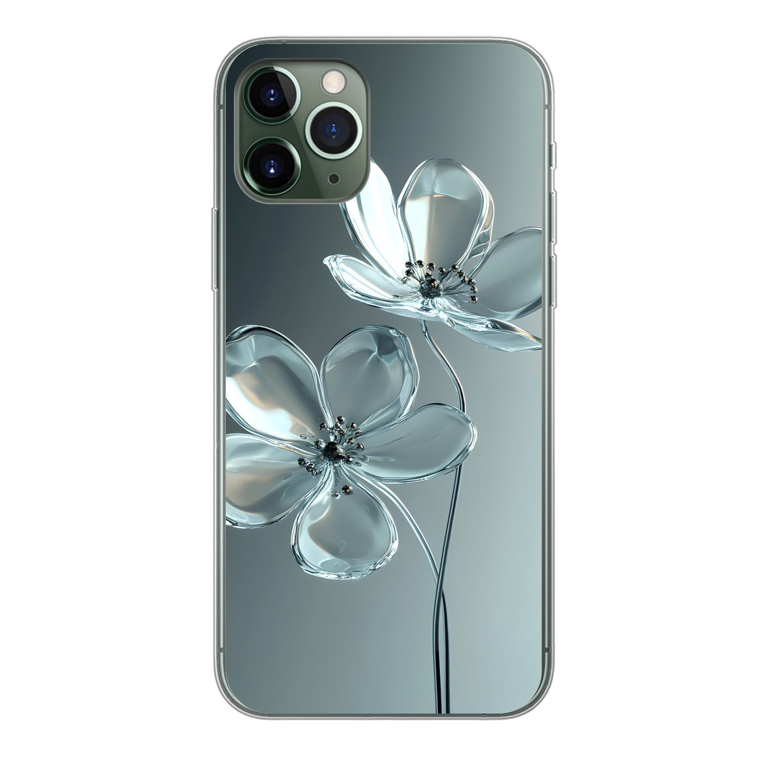MuchoWow Handyhülle für Apple iPhone 11 Pro Kristall - Blumen - Grau, Smartphone-Bumper, Print, Handy Schutzhülle Dünn