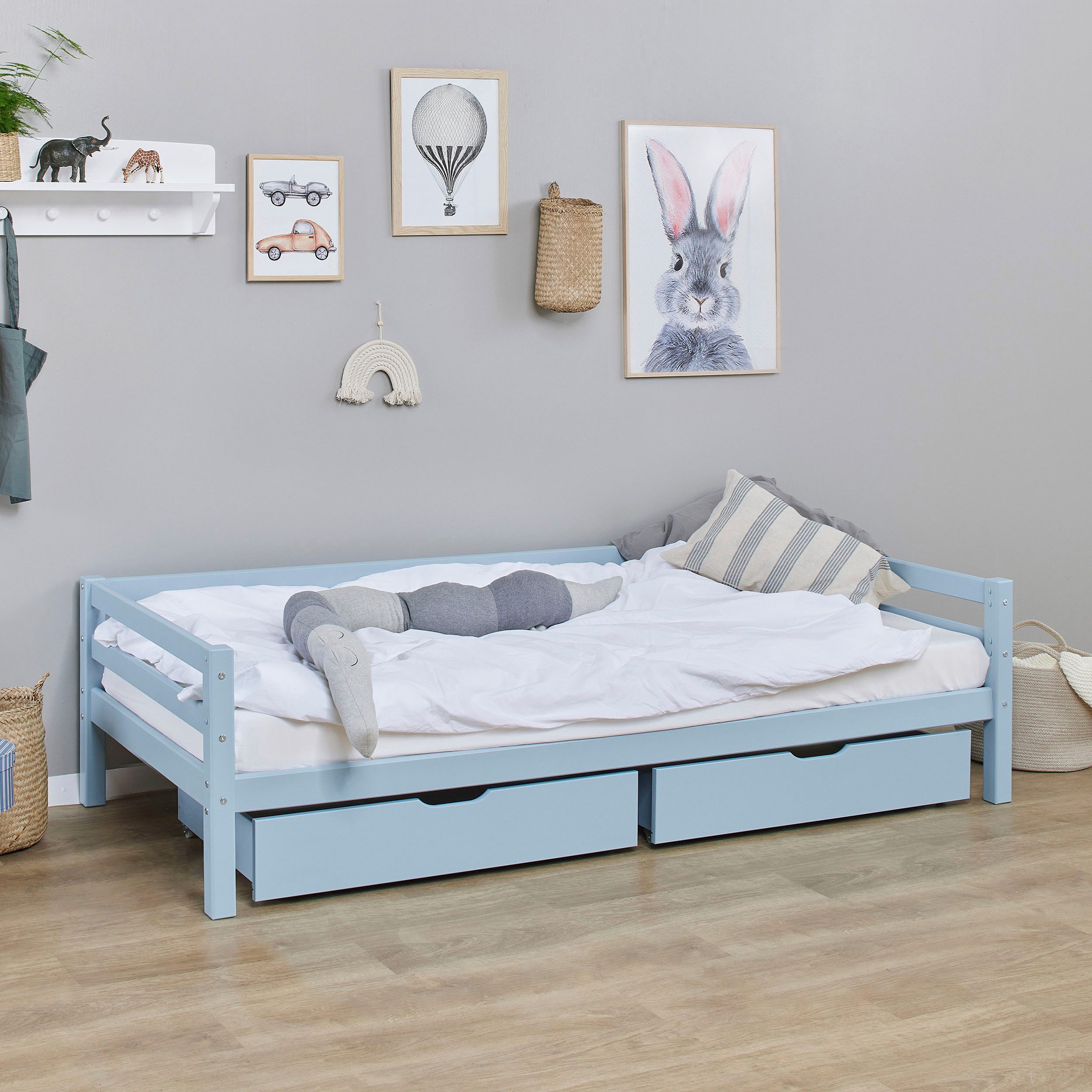 Hoppekids Daybett Kinderbett ECO Dream, Einzelbett, Juniorbett 90x200, Weiß, Grün, Blau, Rosa, Grau