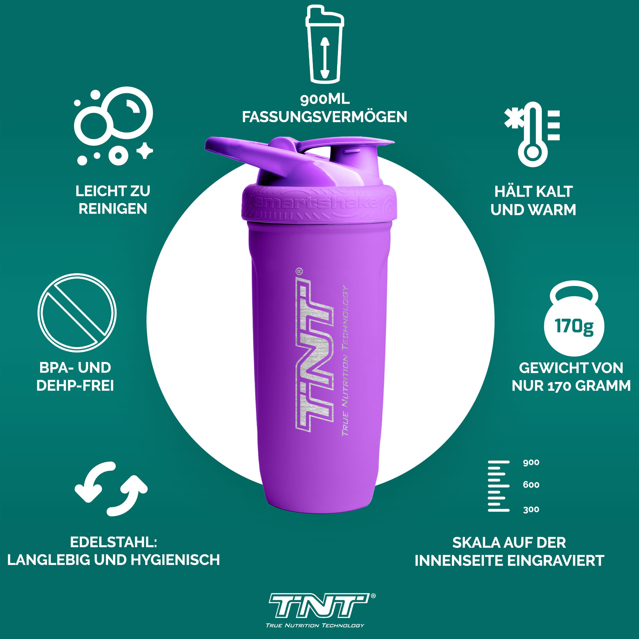 TNT (True Nutrition Technology) Protein Shaker Smartshake Reforce Stainless Steel