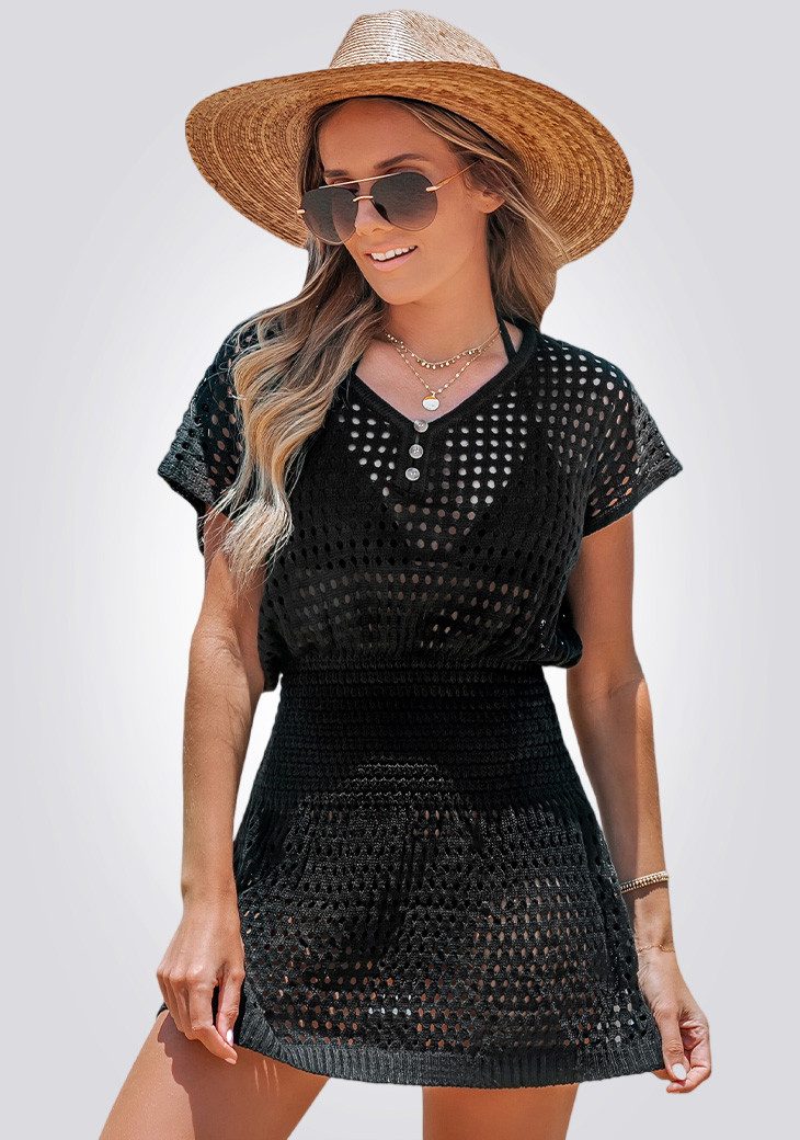 Cupshe Smokkleid Gestricktes Cover-up mit V-Ausschnitt & Lochmuster Mini