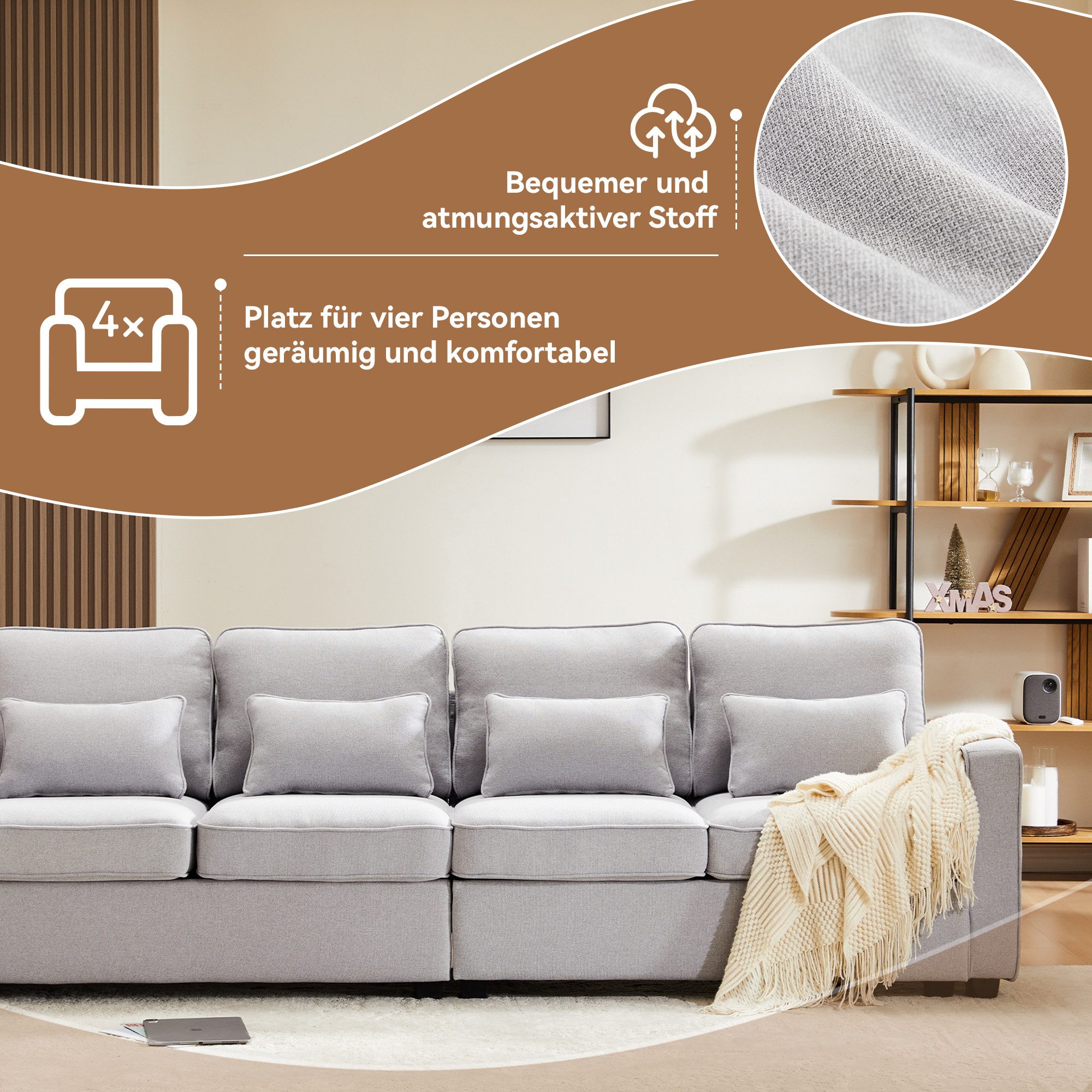 Welikera 4-Sitzer Sofa aus Leinenstoff,Viersitzer-Sofa mit günstig online kaufen