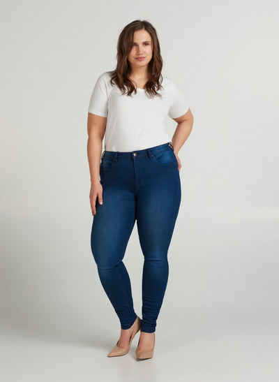 Zizzi Slim-fit-Jeans Große Größen Damen Hohe Taille Taschen Gürtelriemen