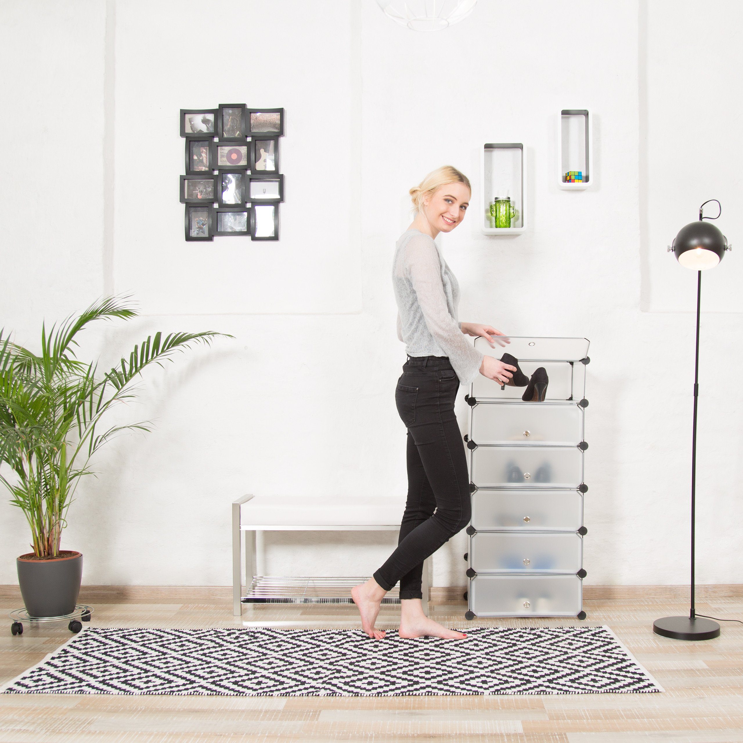 relaxdays Schuhschrank mit 6 Fäch Schwarz günstig online kaufen