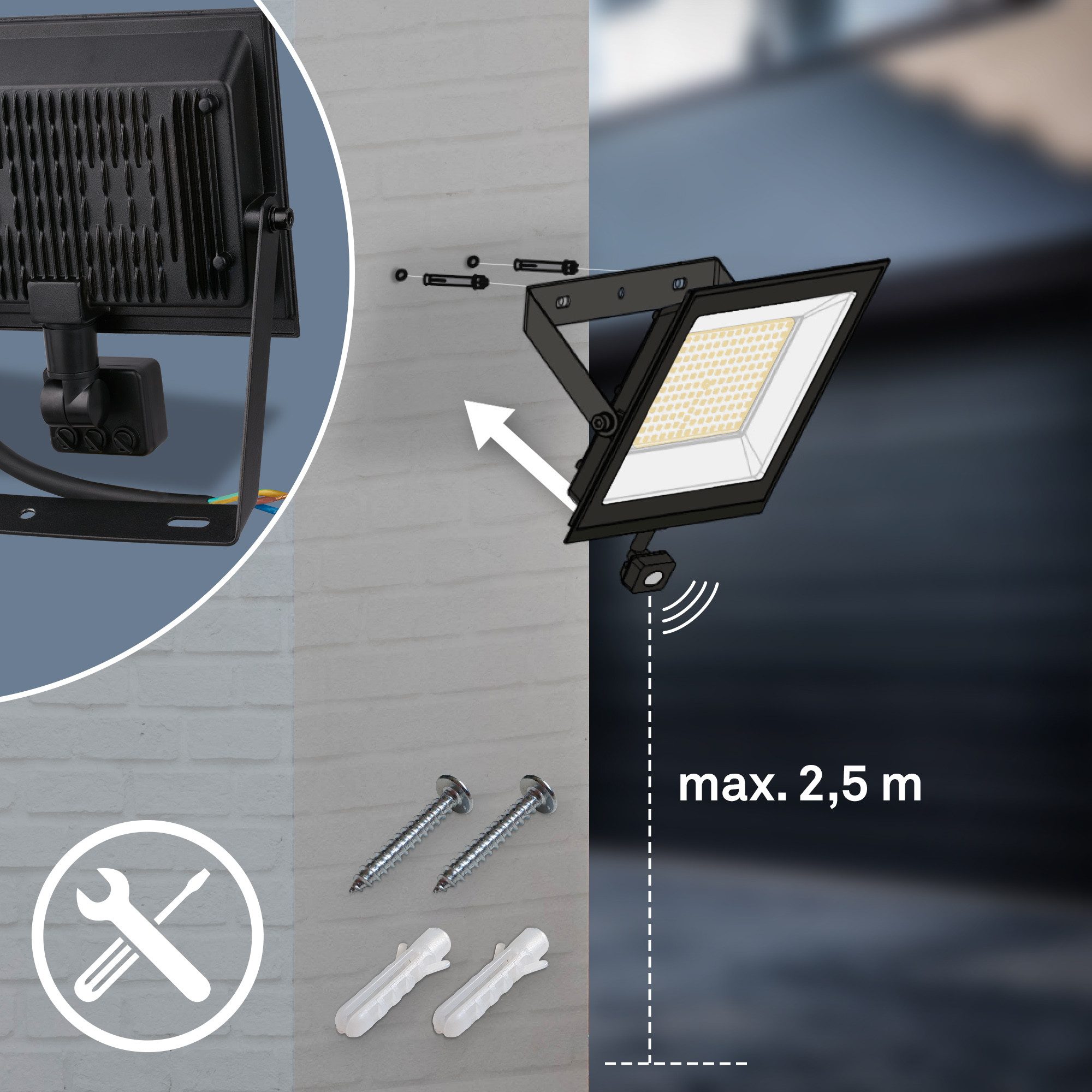 Briloner Leuchten Flutlichtstrahler LED Wandleuchte Außen Bewegungsmelder Wandstrahler Garten Eingang, mit Bewegungsmelder, LED fest integriert, 4000K - Neutralweiß, Garage, Garten, Auffahrt, Hauseingang