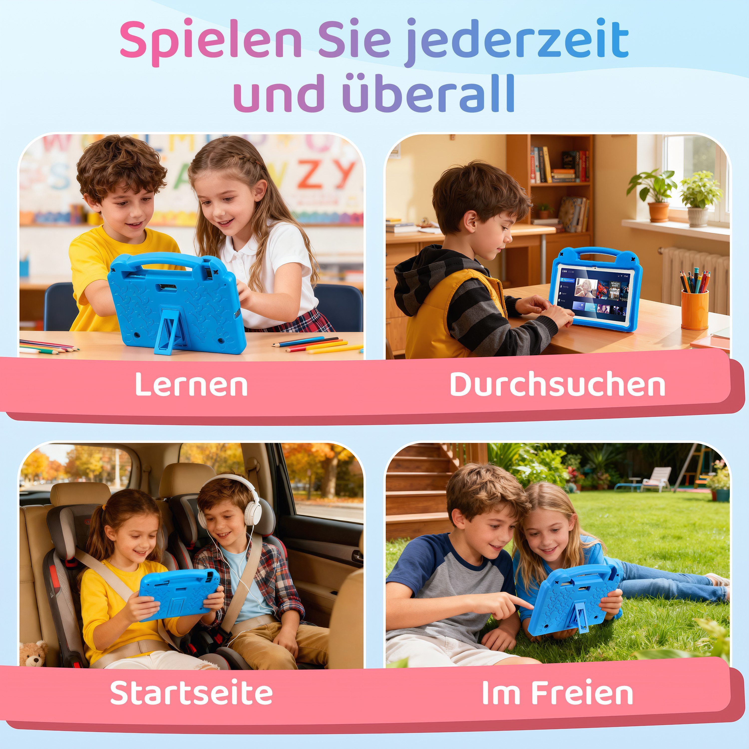 LETGOSPT Kinder Tablet mit Hülle, Android 15 Octa Core 64GB Expand 1TB HD IPS Tablet (10.1", 64 GB, Quad Core, 2.4G+5G, WiFi, WiFi 6 BT 5.0, Google Kids Space, Gemini AI, mit Stylus Tasche Sticker)