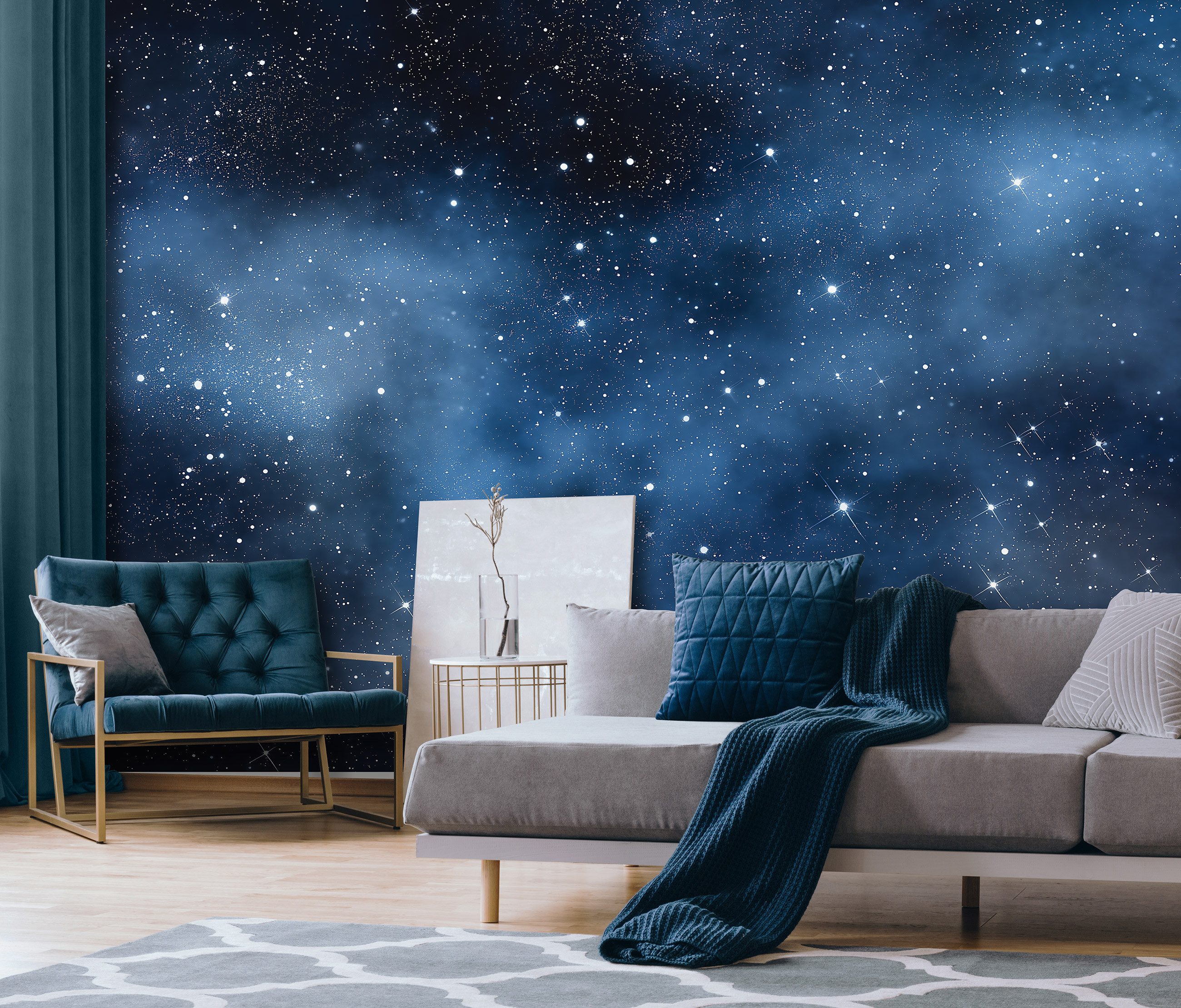 Wallarena Fototapete Weltraum Blau Sterne Vlies Tapete Wohnzimmer Schlafzim günstig online kaufen