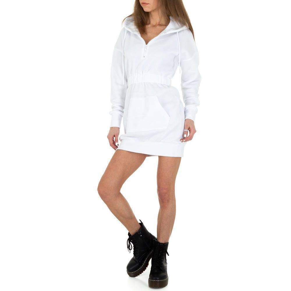 Freizeit Kapuze Stretch Stretchkleid Bleistiftkleid Weiß Fleece in Ital-Design Damen