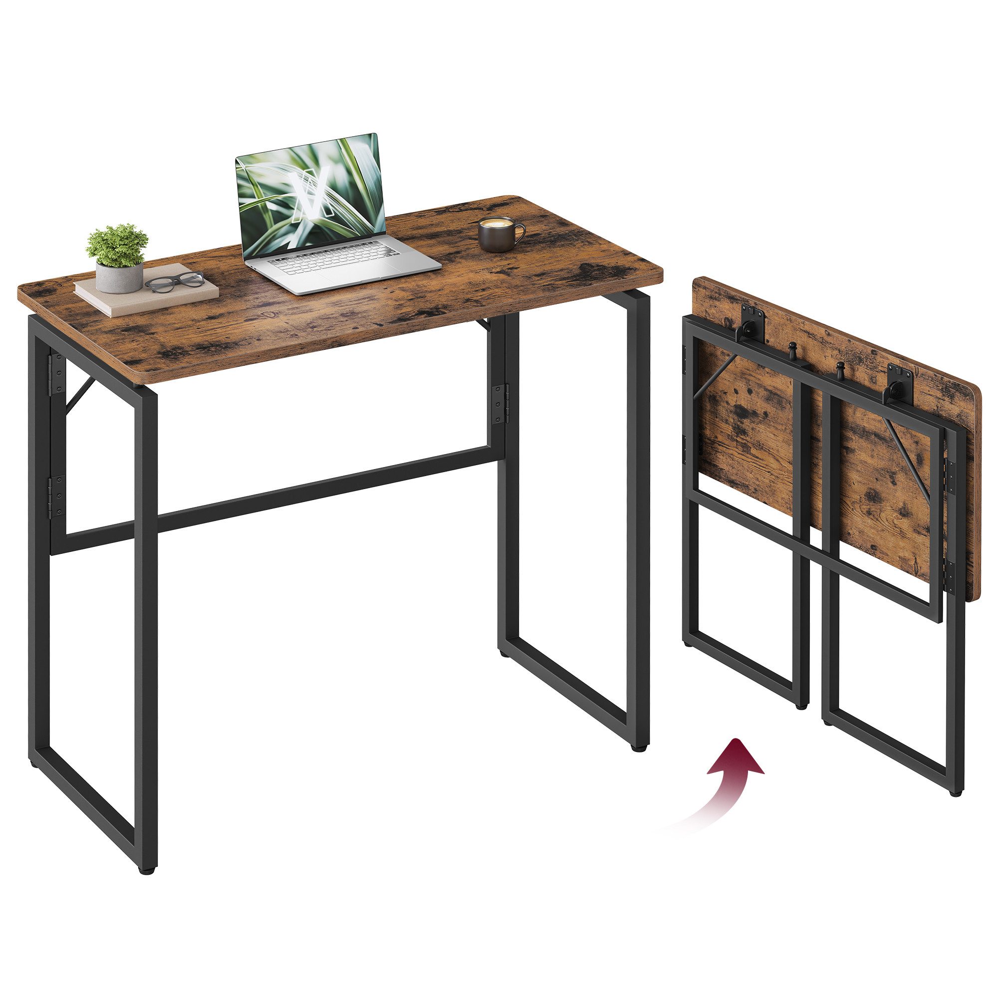 VASAGLE Schreibtisch Klapptisch, kleiner Schreibtisch klappbar, Computertisch, Tischplatte aus einem Stück, abgerundete Ecken, Tisch