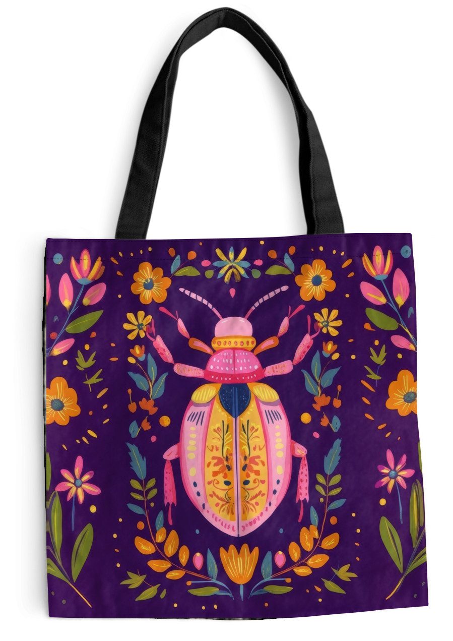 MuchoWow Shopper Käfer - Leuchtend bunt - Blüten - Blätter, Handtasche, Damen und Herren, Schultertasche, Umhängetasche, Tote Bag