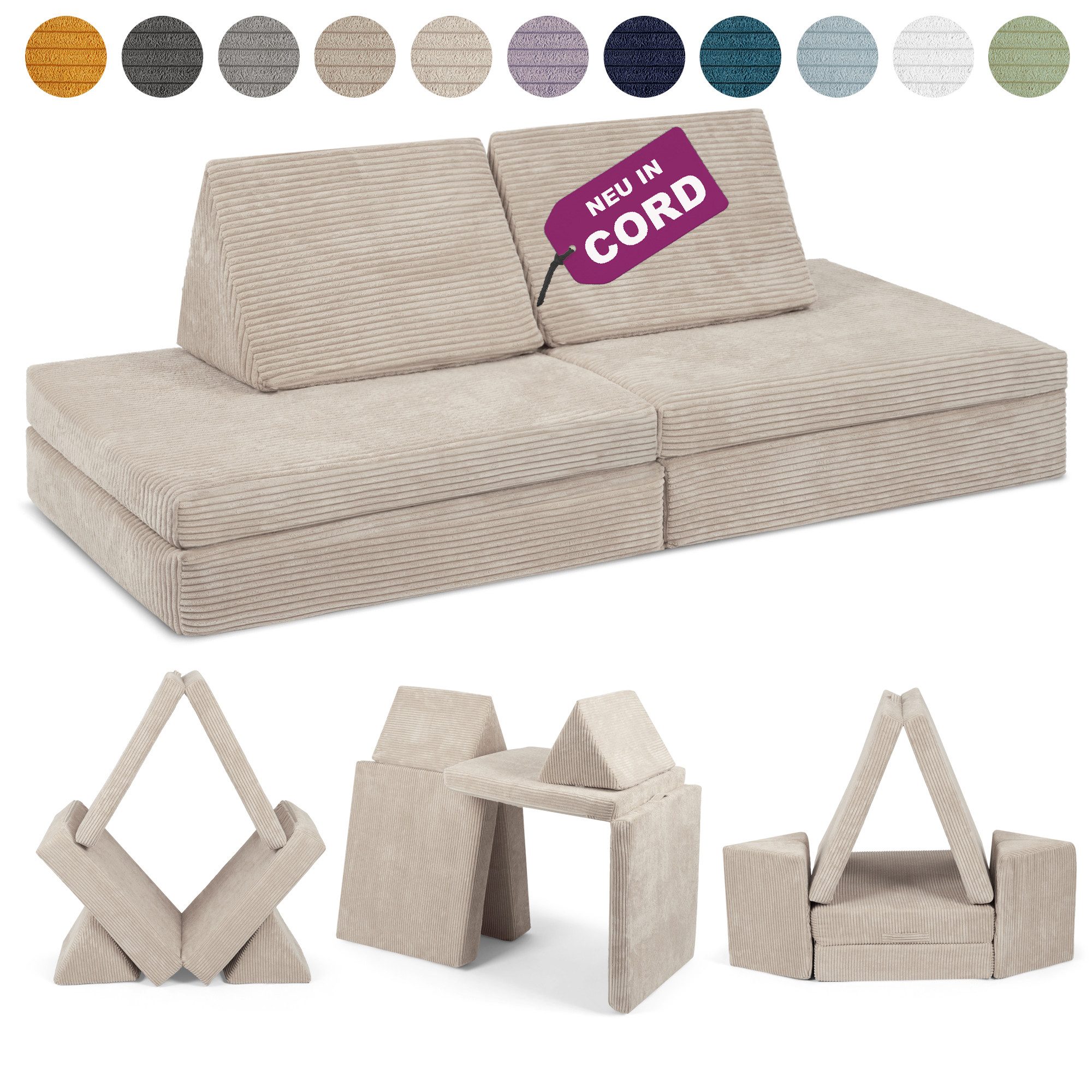Linodino Kindersofa Spielsofa I aus Schaumstoff Bausteine I Spielcouch für Kinder, 3 Jahre Garantie