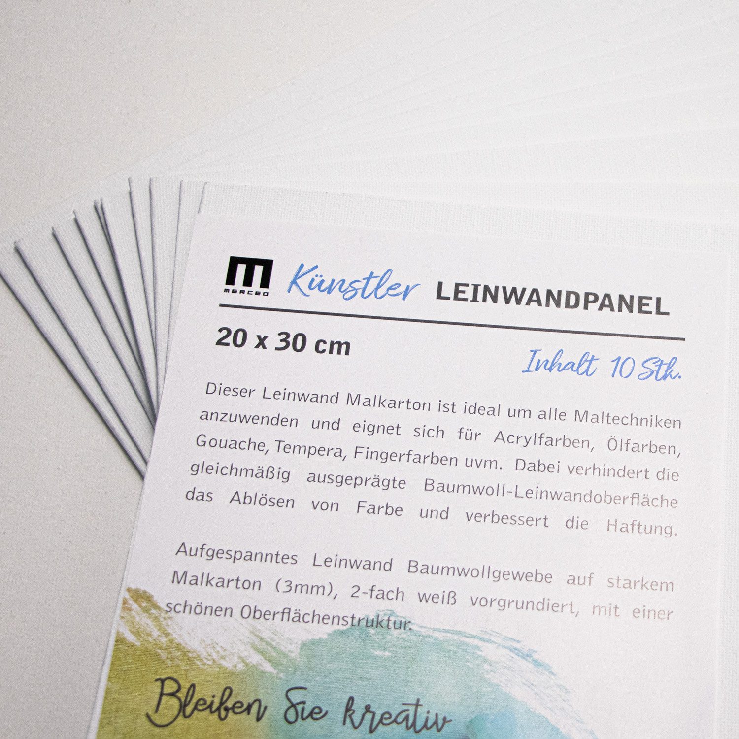 M MERCEO Leinwand, 10er-Set Malkarton Malpappe 20x30cm (Leinwand auf Karton, 3mm stark)