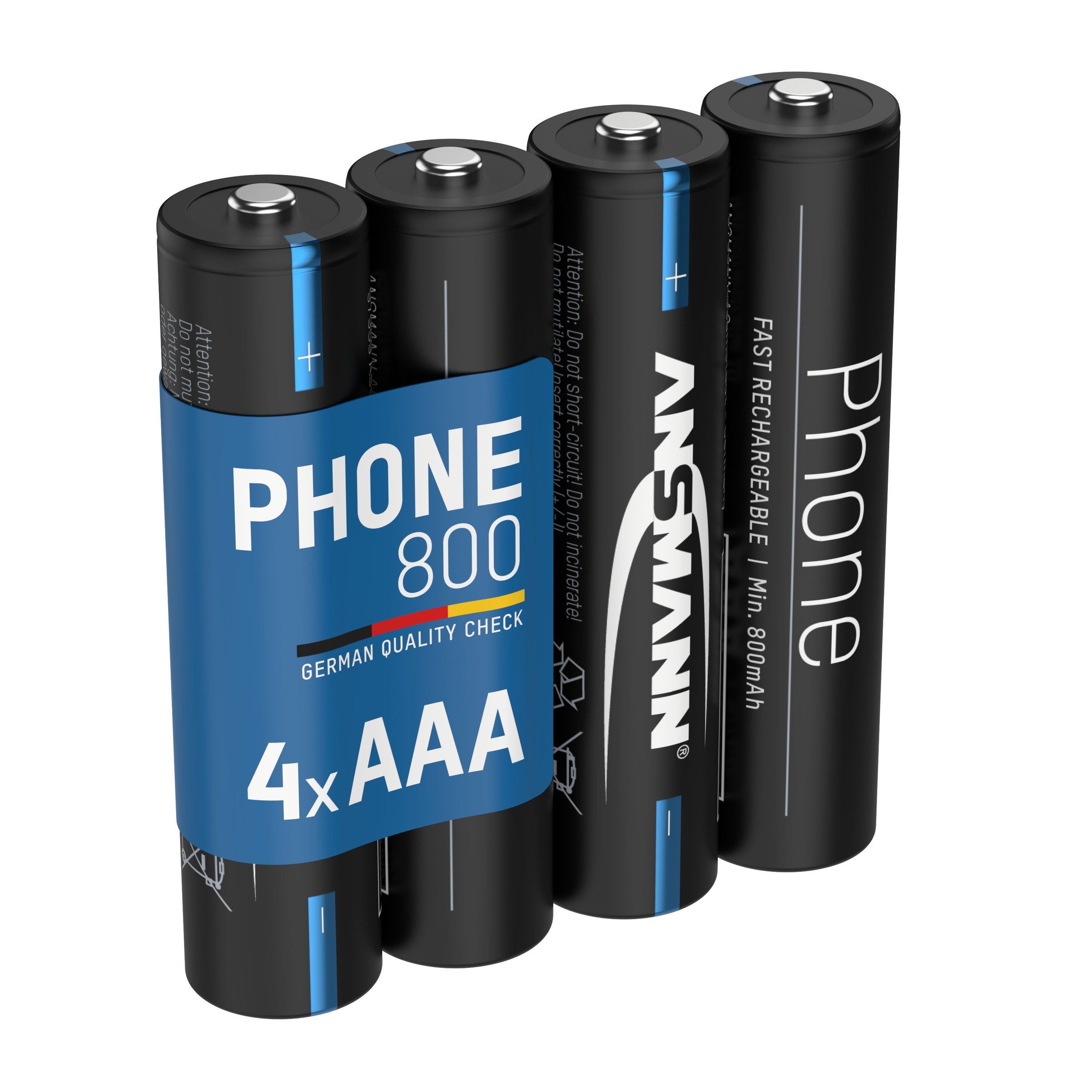 ANSMANN® Telefon Akku AAA 800mAh NiMH 1,2V - DECT Akku wiederaufladbar (4 Stück) Akku 800 mAh (1.2 V)