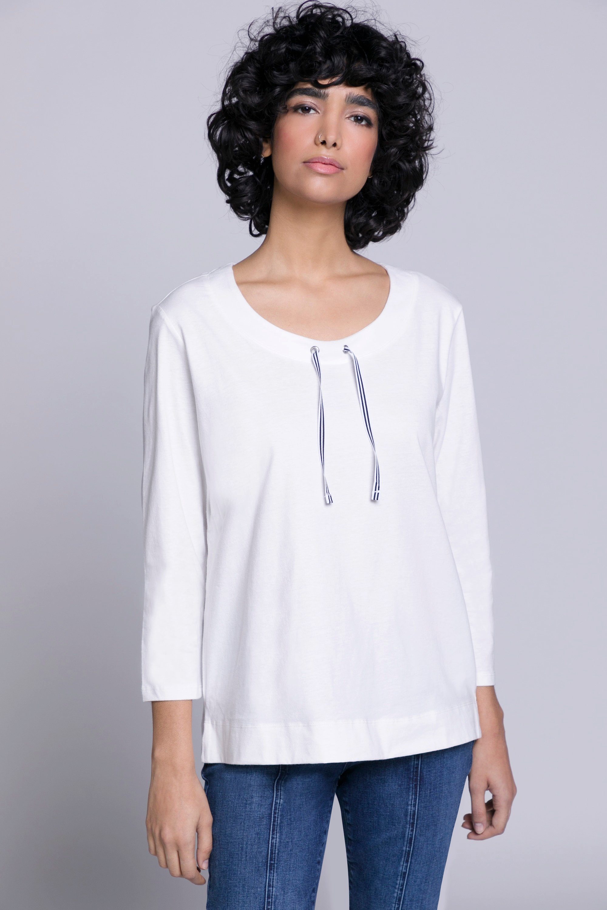 Rundhalsshirt Gina Laura 3/4-Arm Ringelbänder Shirt Rundhals Boxy-Form