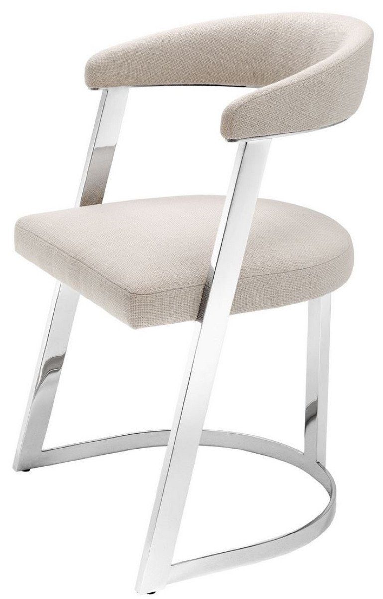 Casa Padrino Armlehnstuhl Designer Stuhl mit Armlehnen Naturfarben / Silber 53,5 x 49 x H. 78 cm - Esszimmerstuhl - Bürostuhl - Designermöbel