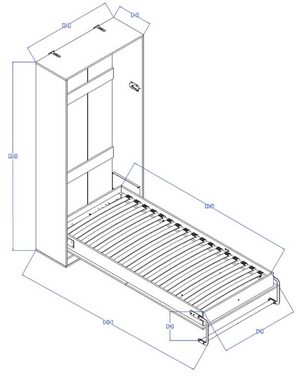 Feldmann-Wohnen Schrankbett Nero (ohne Matratze, 1-St., Mit Lattenrahmen, vertikal aufklappbar, Liegefläche 90 cm x 200 cm) 104cm artisan eiche / weiß matt mit grauen Knopgriffen