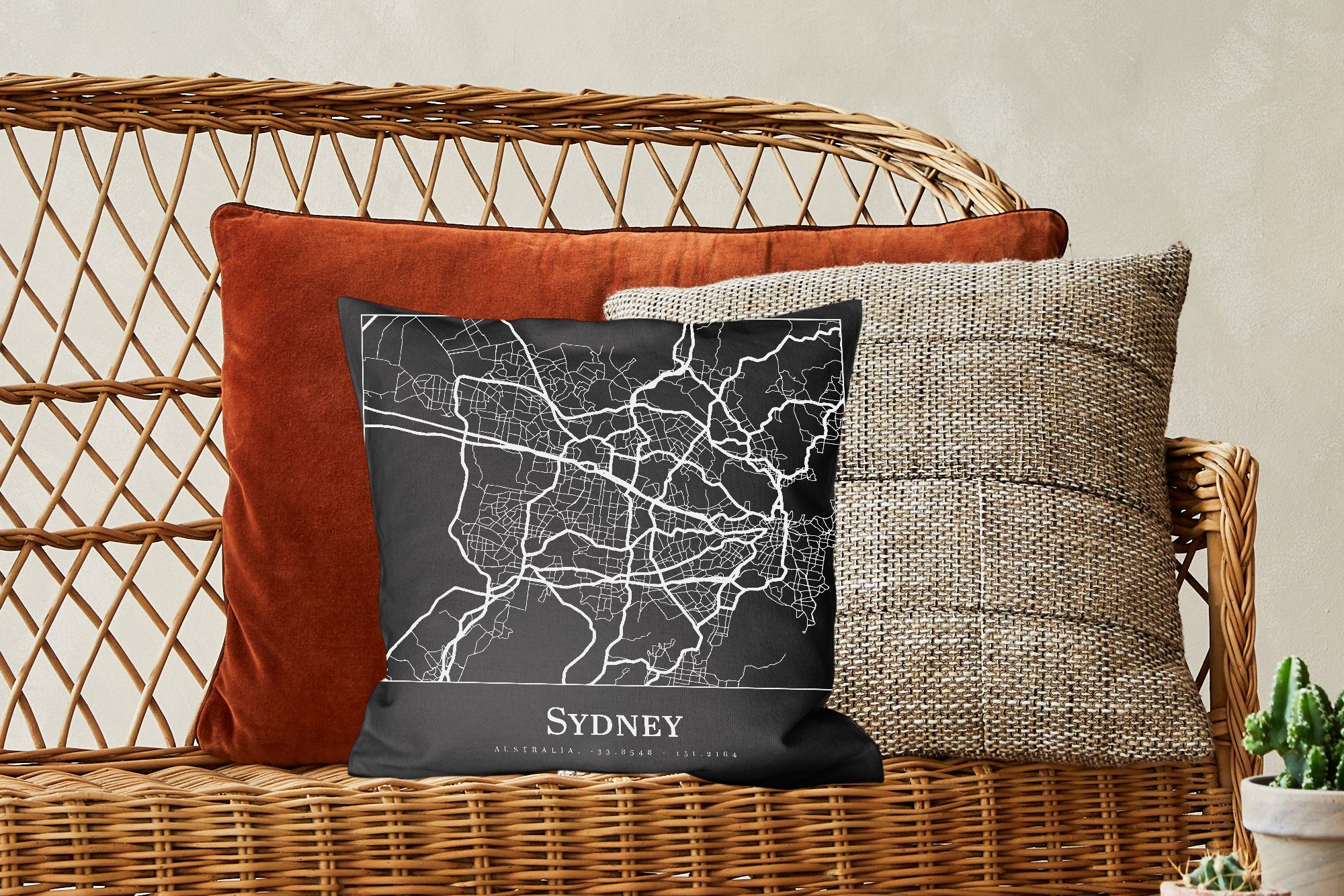 Stadtplan, mit Schlafzimmer, MuchoWow - - Deko, Sofakissen für Füllung Wohzimmer, Zierkissen Sydney Dekokissen Karte