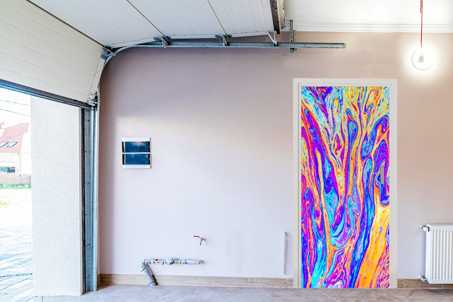 MuchoWow Türtapete Kunst - Farben - Psychedelisch, Matt, bedruckt, (1 St), Selbstklebende Tapete, Folie für Möbel, 75x205 cm