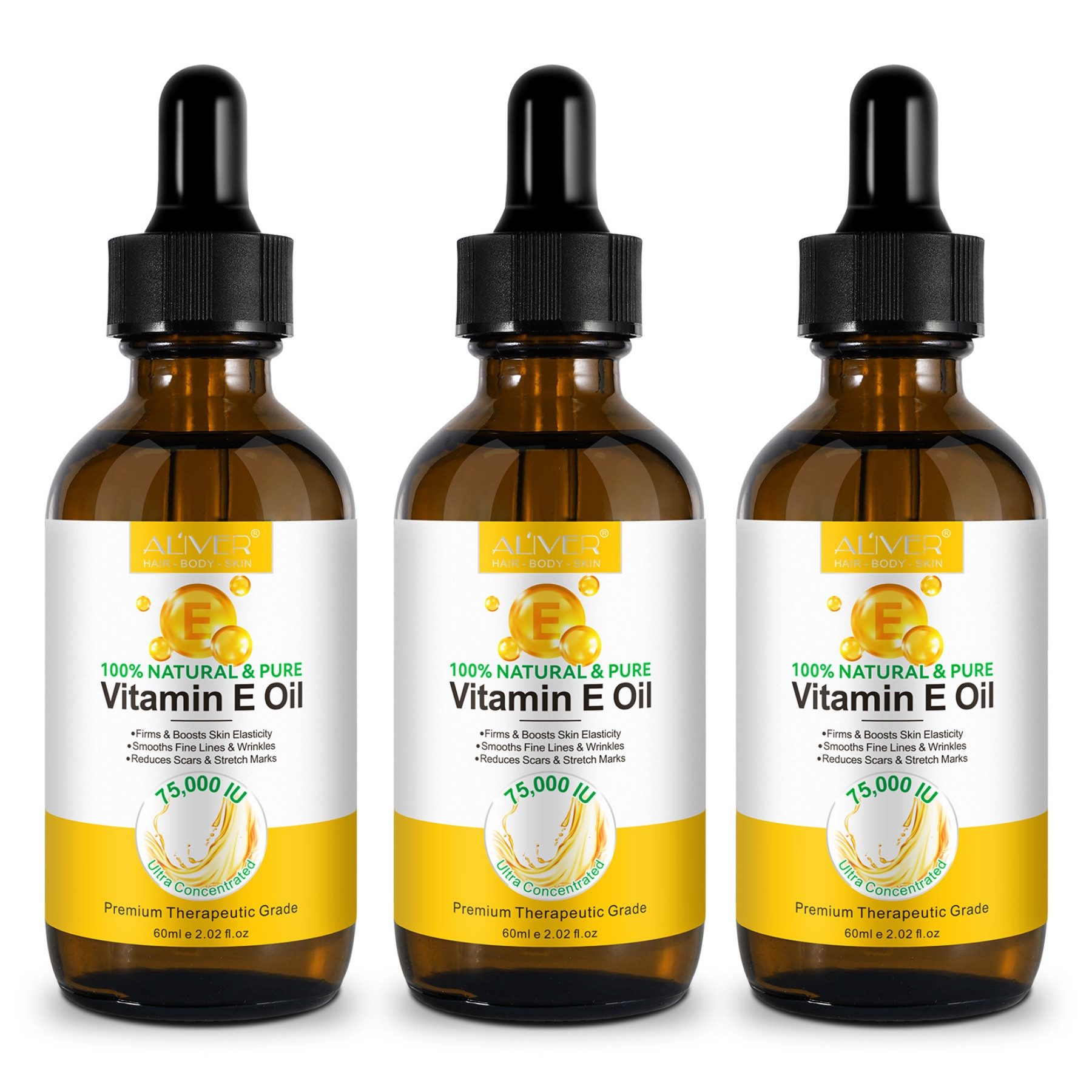 ALIVER Körperöl Gesichtsöl Hautöl Vitamin E Öl Hautstraffung Narbenreduzierung, 3-tlg., Anti-Falten, Anti Aging, Feuchtigkeit, Hautpflege
