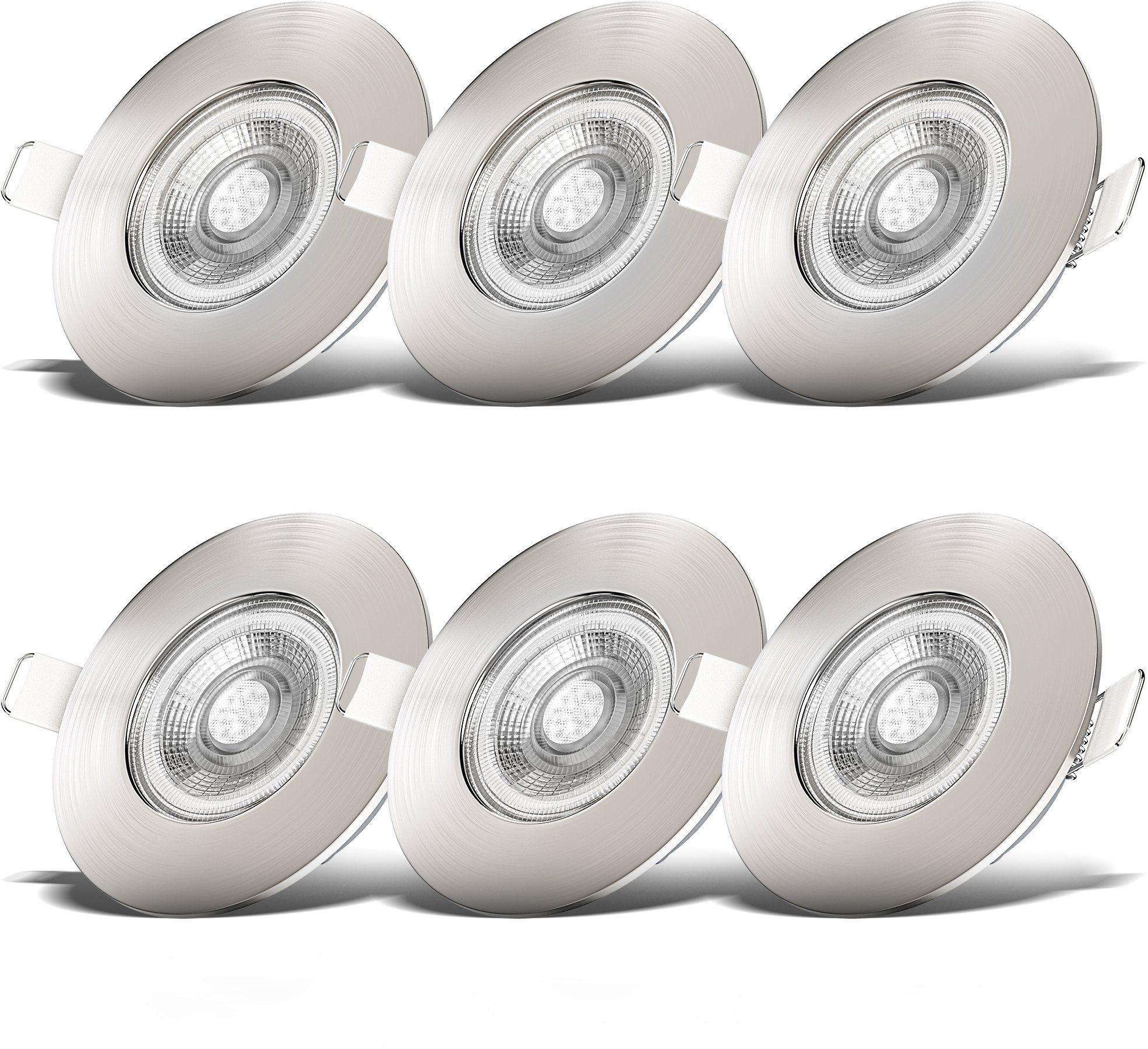 LED 6er B.K.Licht SET LED Einbauleuchte, IP44, Einbauspots, dimmbar, 5W, integriert, fest inkl. flach, Warmweiß, Einbauleuchte,