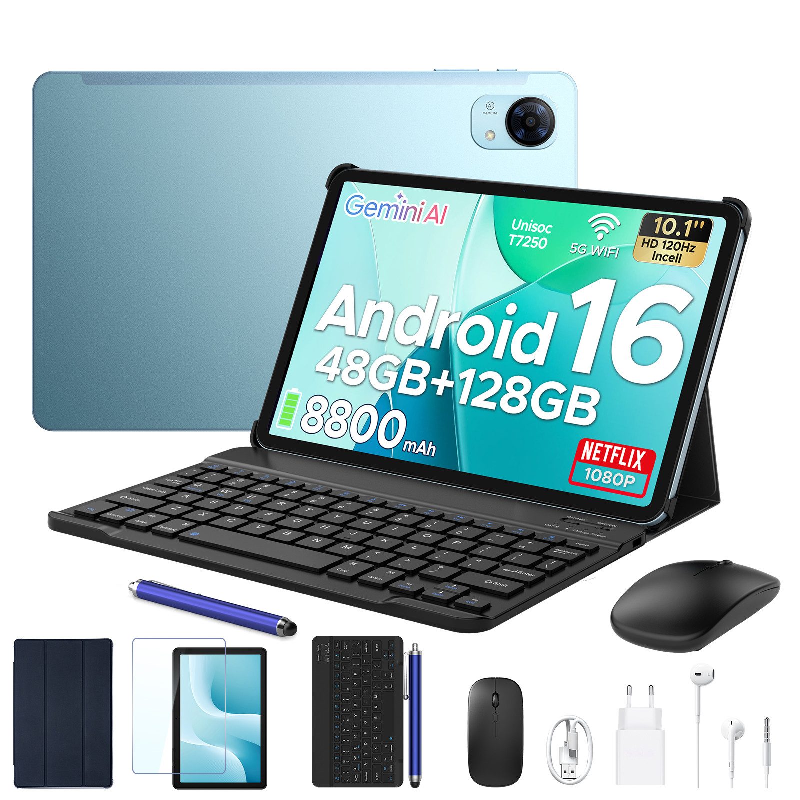 P10 10,1 Zoll Android 16 Tablet mit Tastatur, 128GB ROM, 7000mAh, 90Hz Tablet
