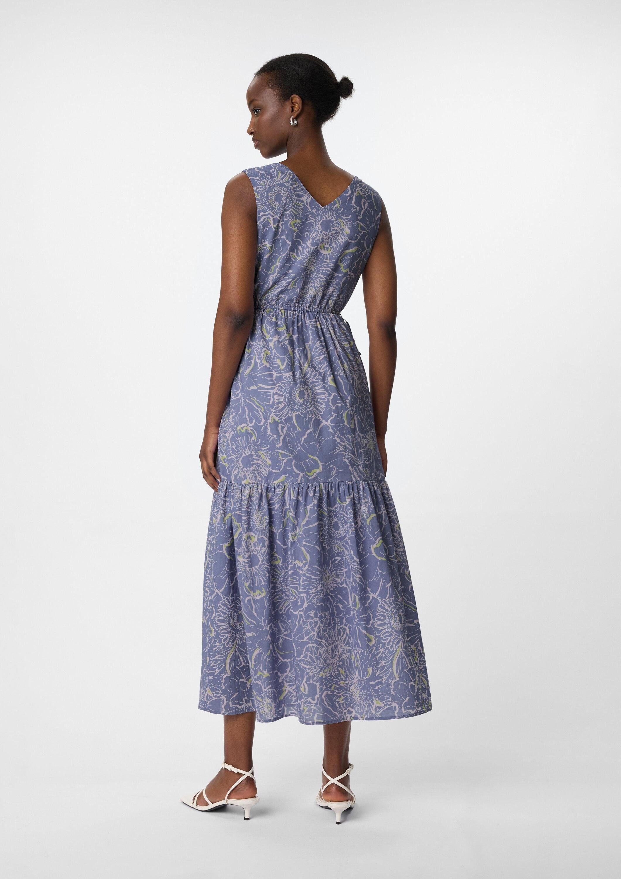 comma Maxikleid Kleid Gemustertes Maxikleid mit V-Ausschnitt und Tunnelzug