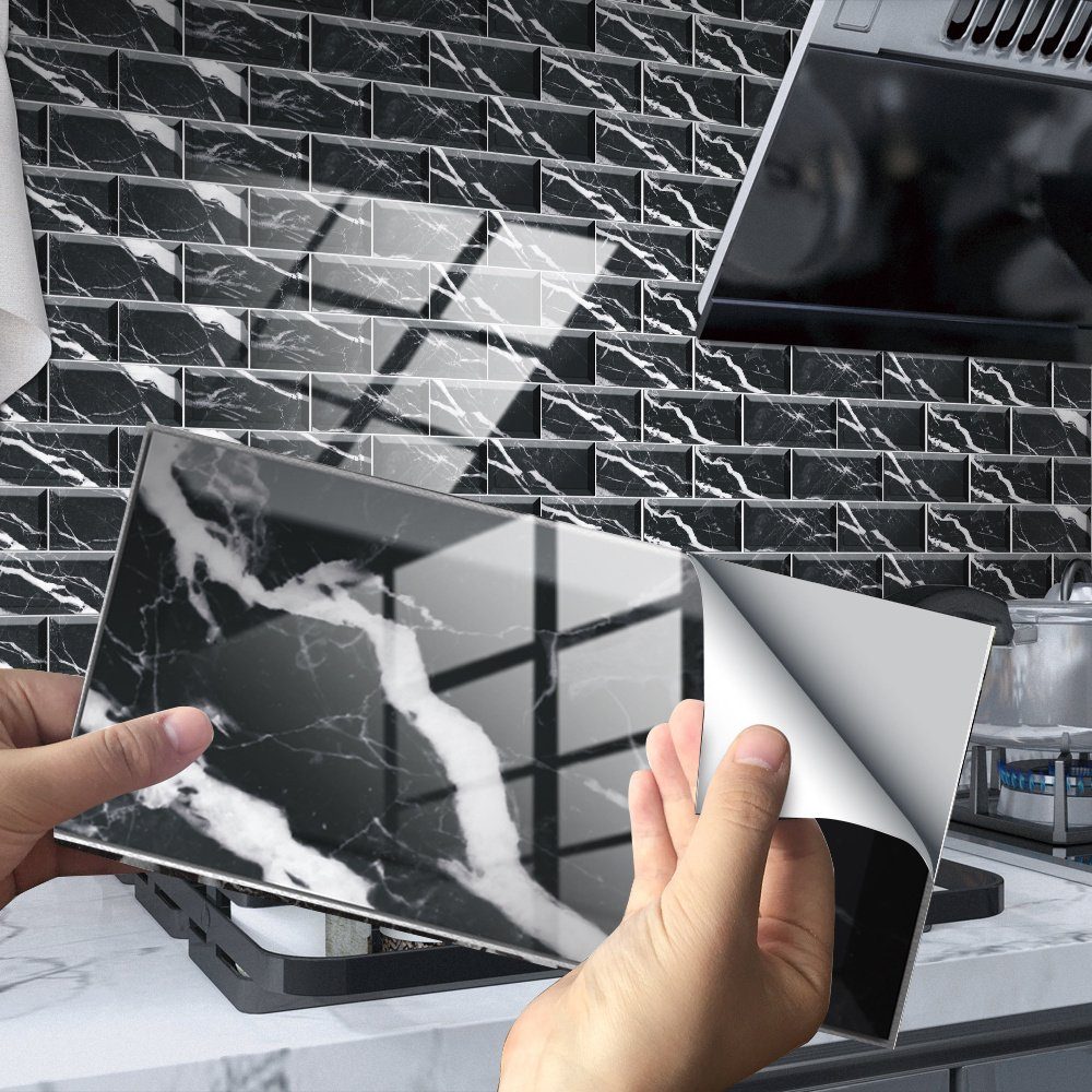 COOL-i ® Fliesenaufkleber, 12St 20x10cm, Marmormuster, selbstklebende PVC