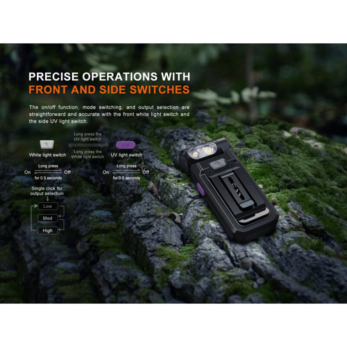 Fenix LED Taschenlampe SW05R-UV 150 Lumen - LED-Taschenlampe mit Clip Grün