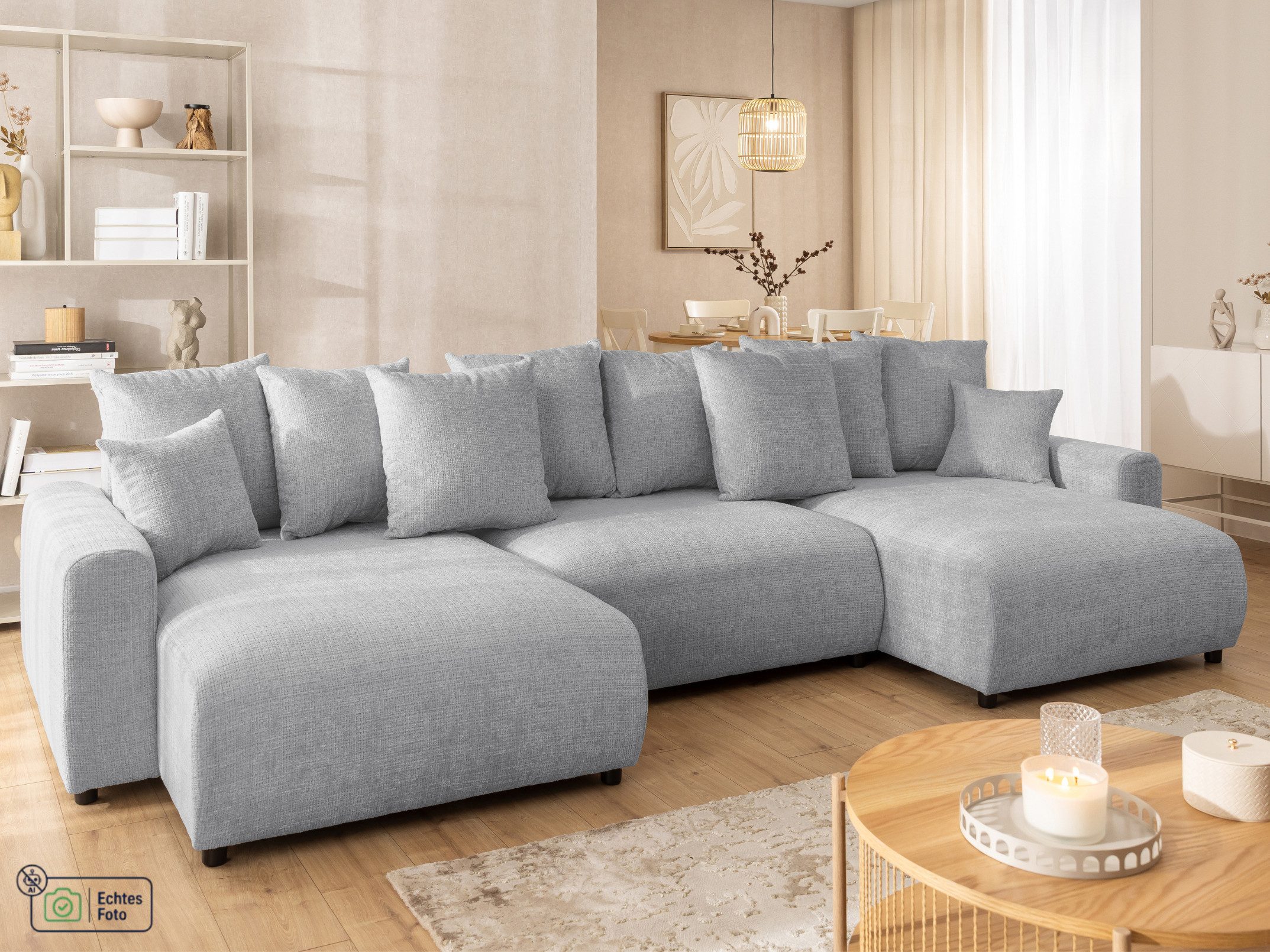 S-Style Möbel Wohnlandschaft Calma mit Schlaffunktion und Bettkasten im Bumpy-Design, aus Chenille-Stoff mit Wellenfederung und hohem Sitzkomfort